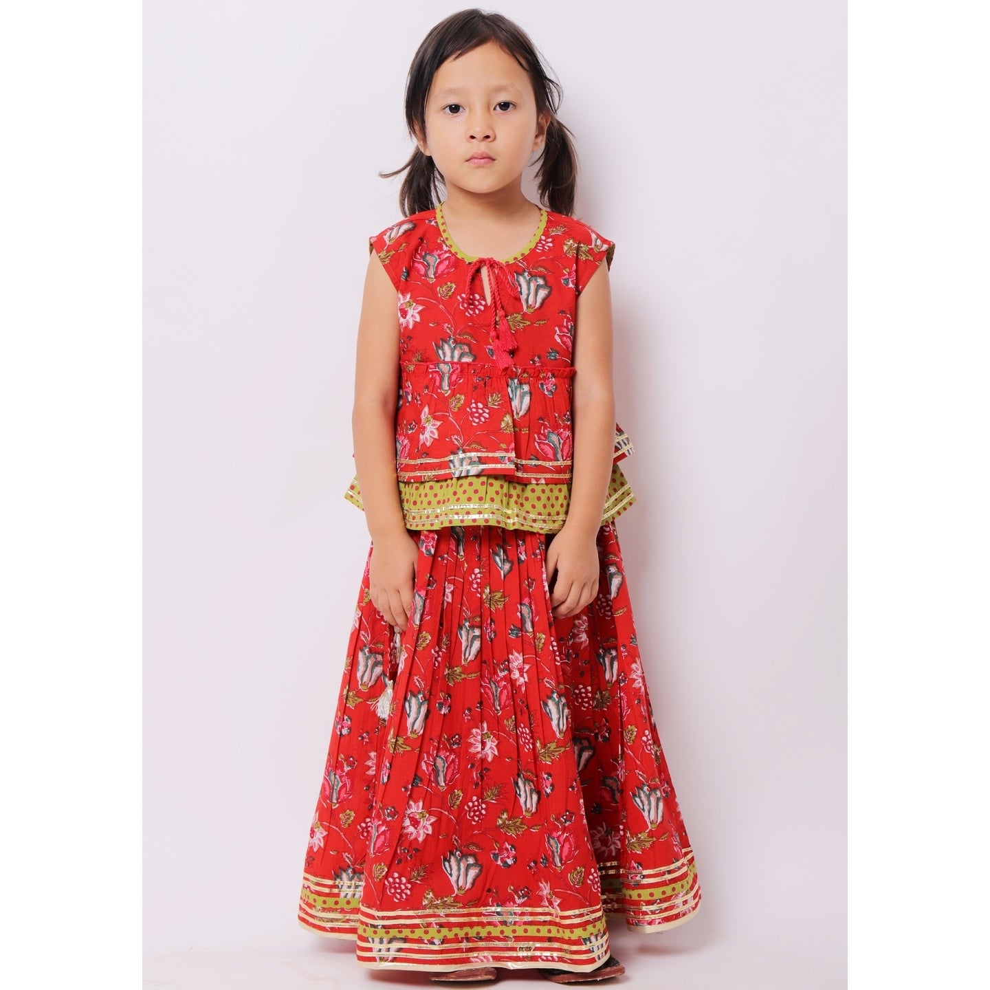 Red Jaal Lehenga Choli Set