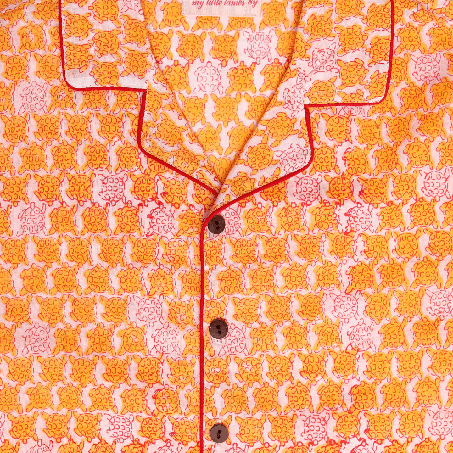 Block Printed Unisex Night Suit Set Tortoise Yellow