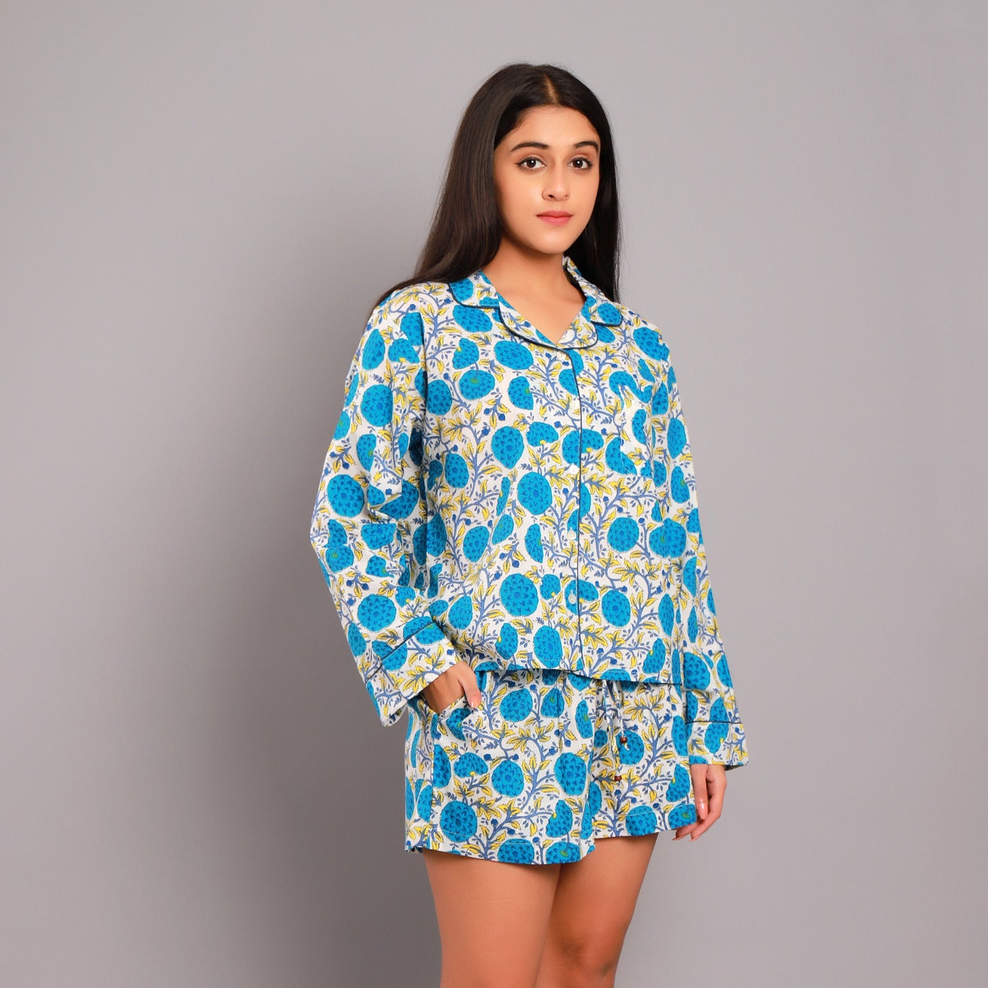 Marigold Night Suit Shorts Set Blue