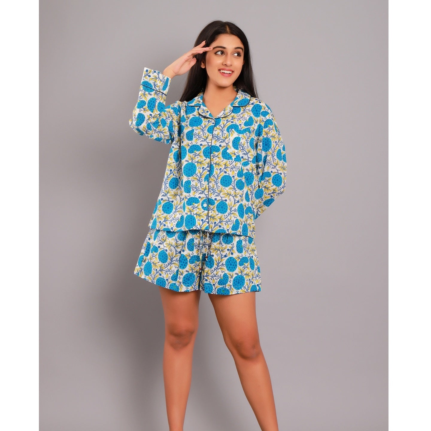 Marigold Night Suit Shorts Set Blue