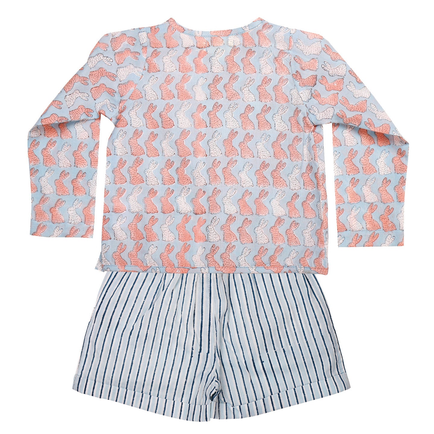 Block Printed Baby Clothing Set Bunny Blue