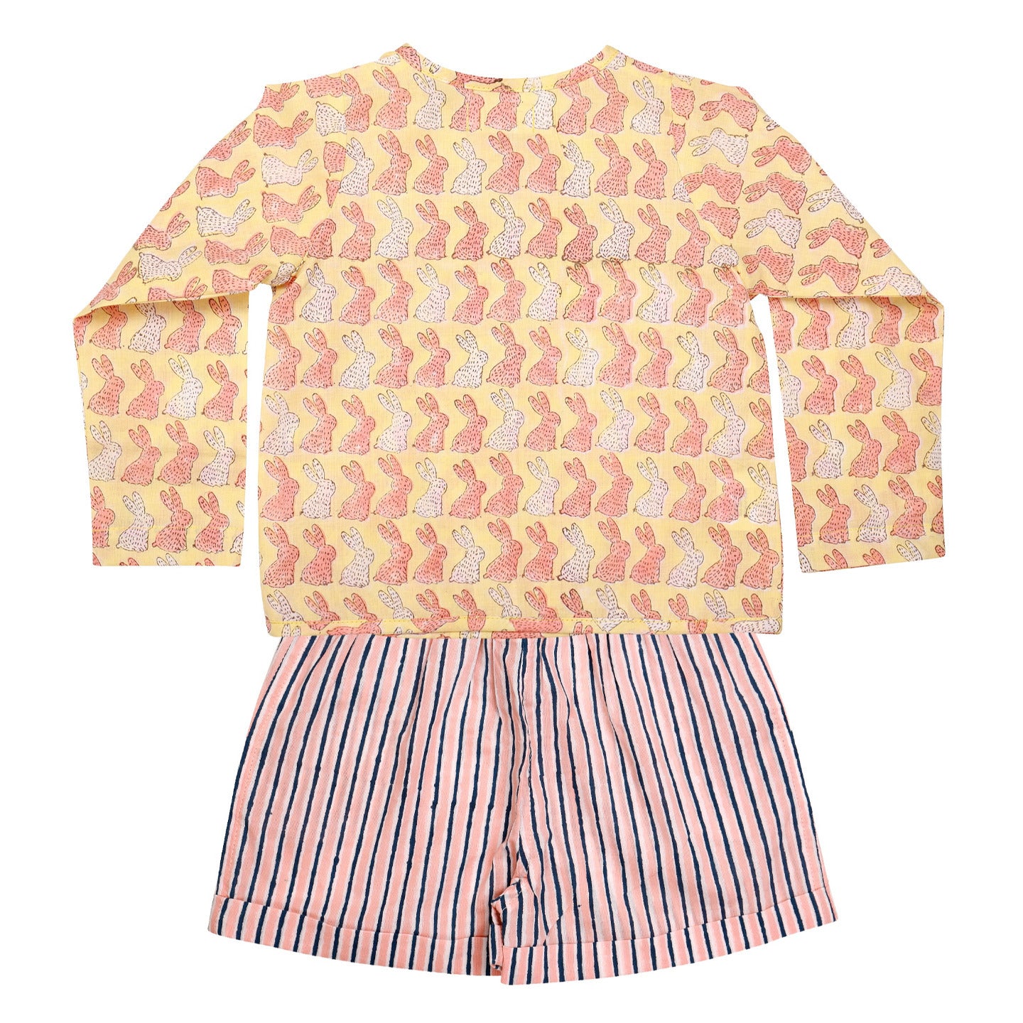 Block Printed Baby Clothing Set Bunny Yellow