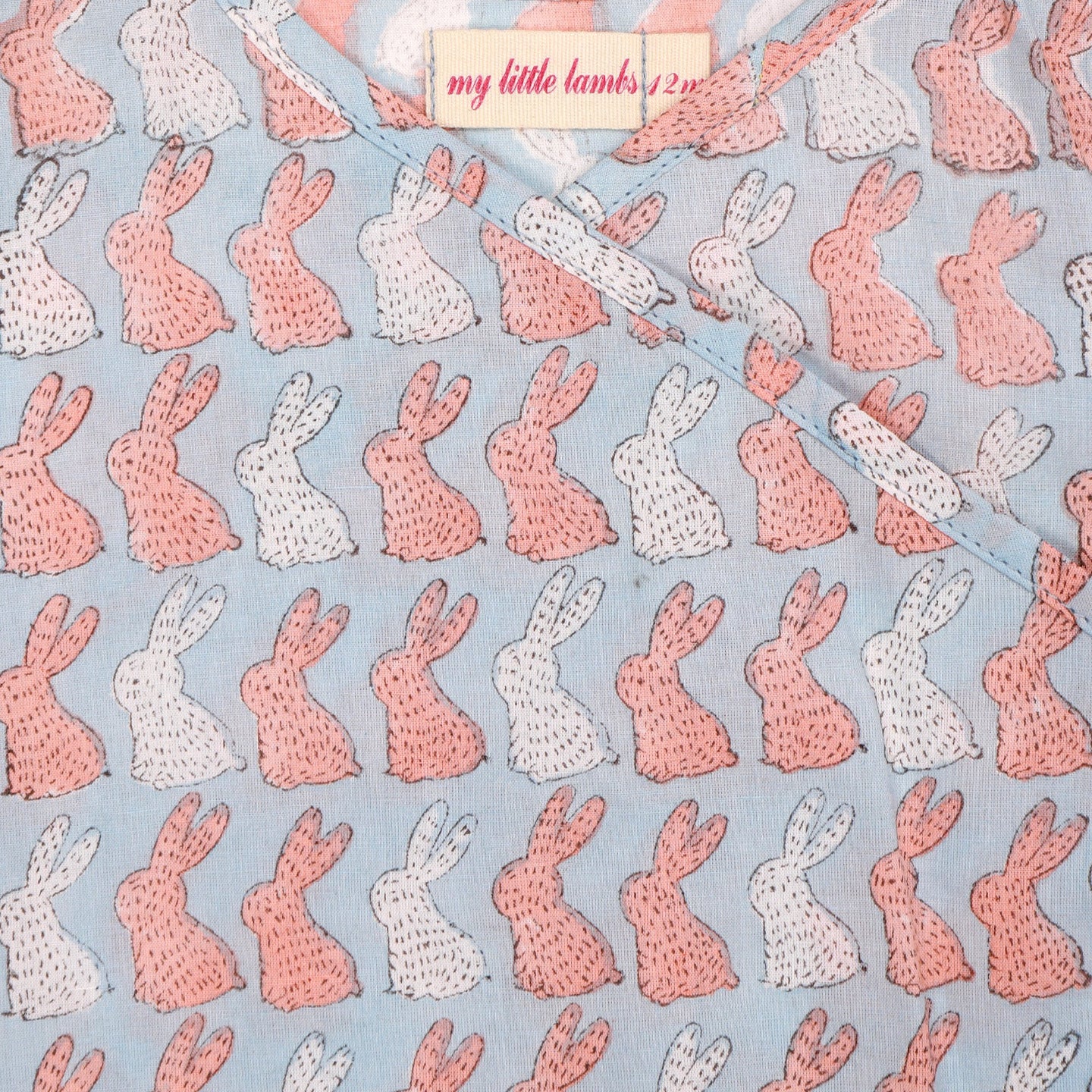 Block Printed Baby Clothing Set Bunny Blue