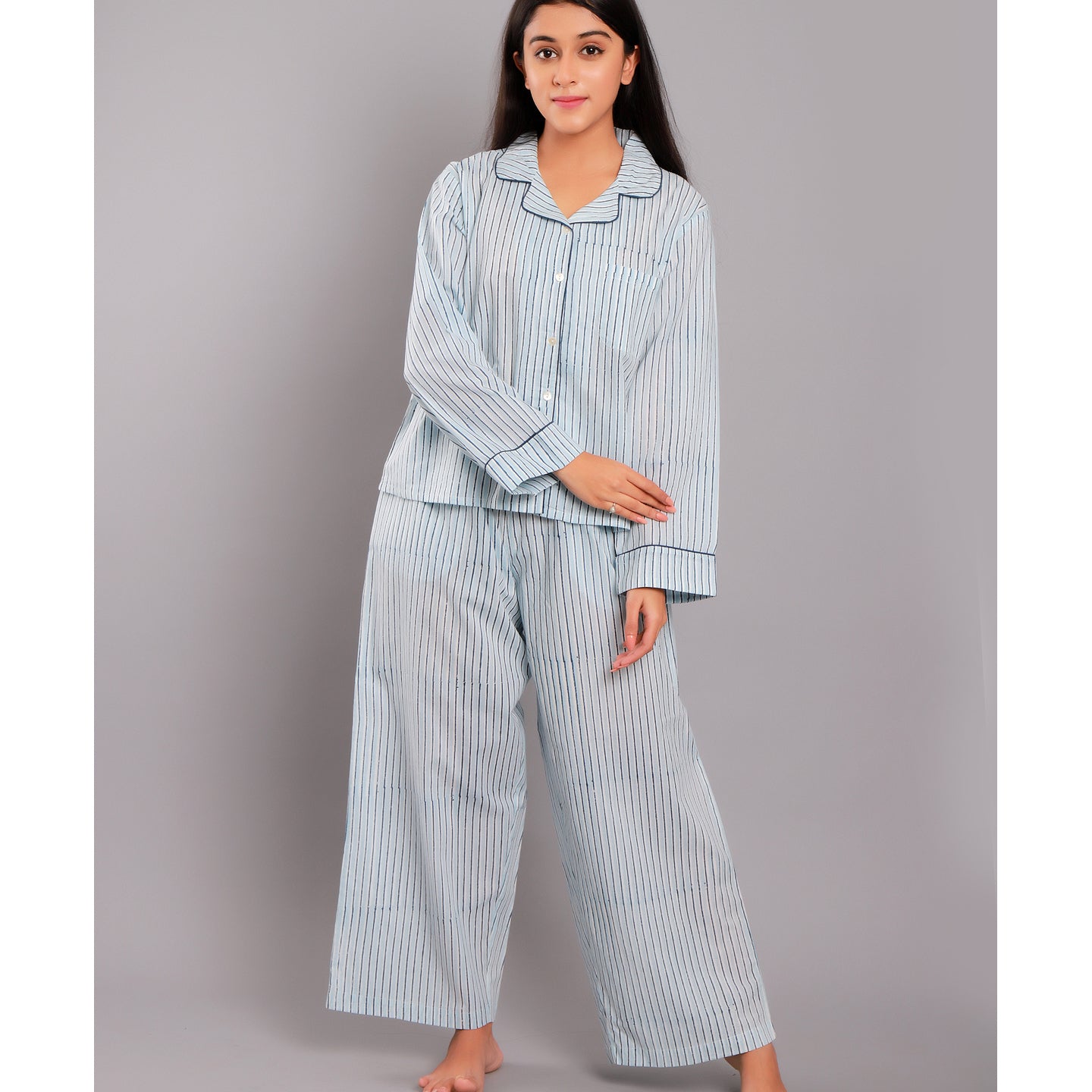 Striped Night Suit PJ Set Blue