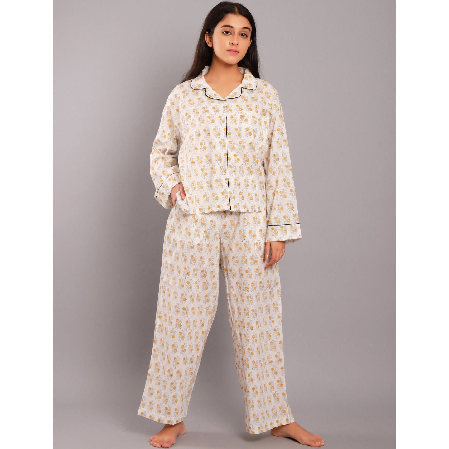 Women nightsuit Ethnic buti yellow