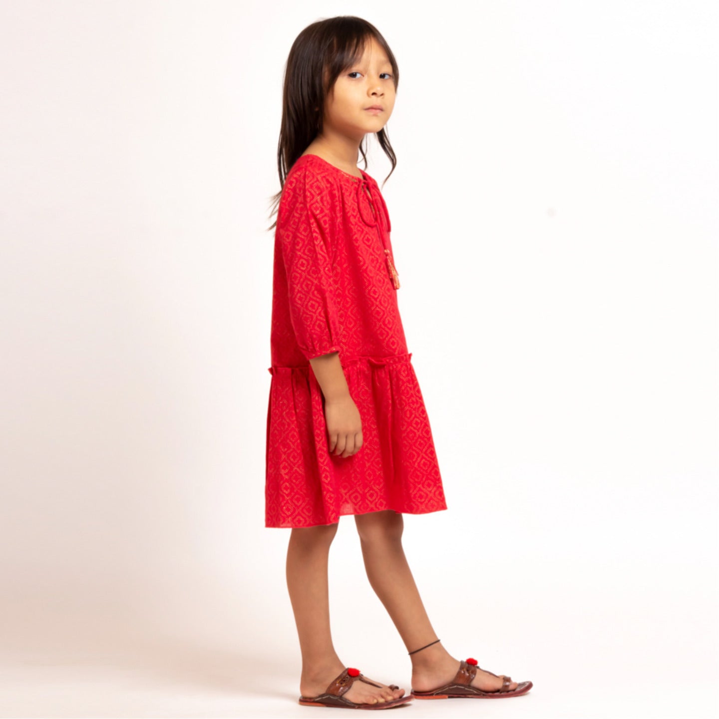 Girl's Block printed Dress Red