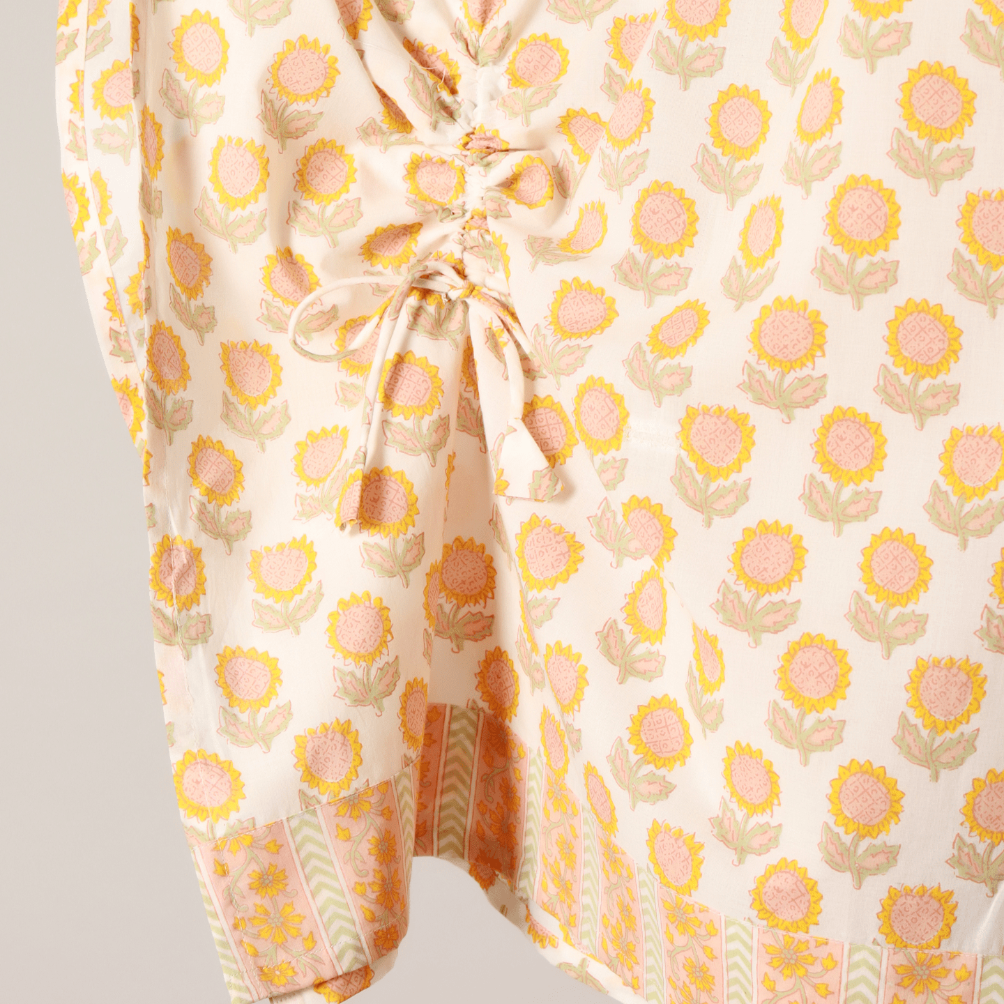 Block printed Women kaftan Sunflower yellow