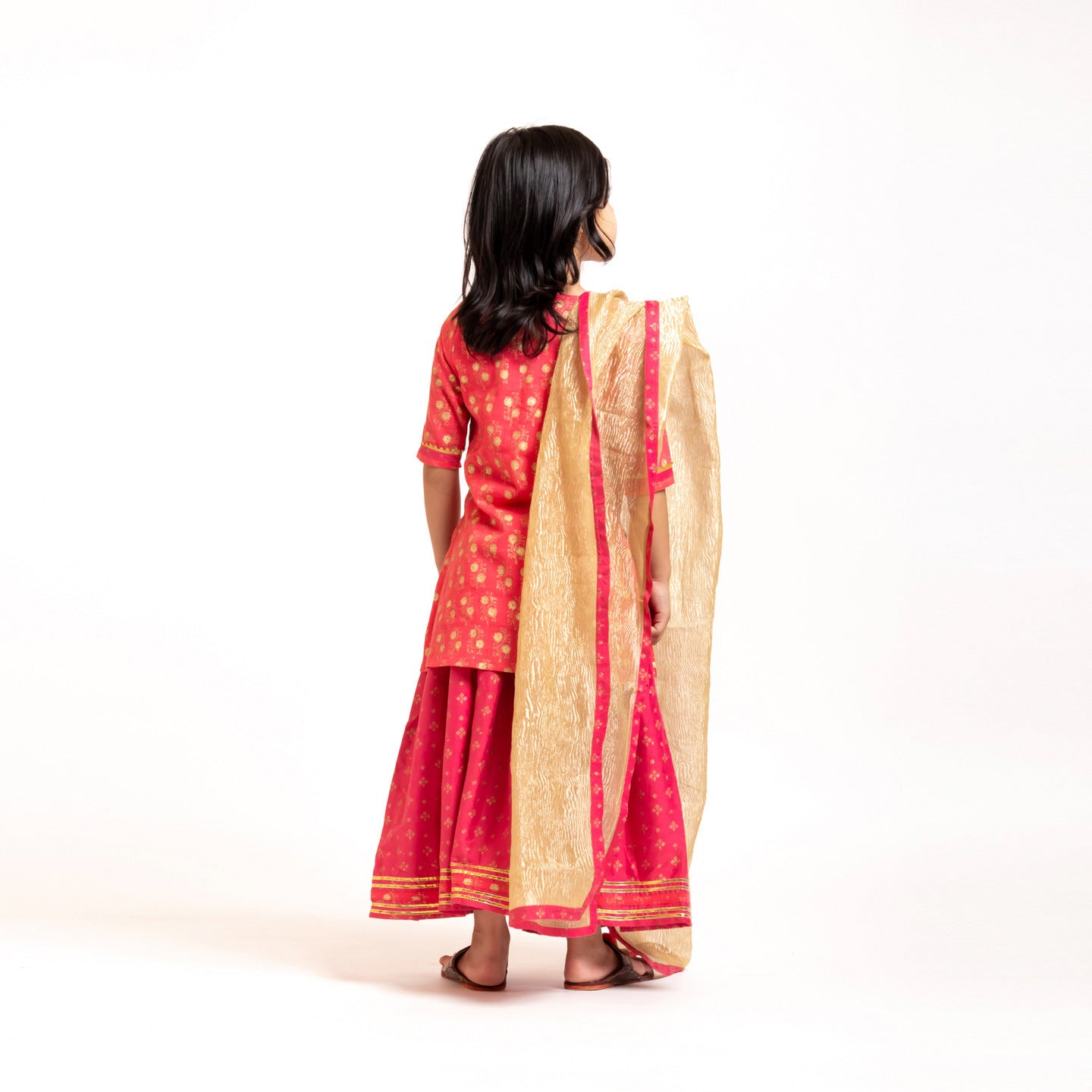 Girls Block Printed Lehenga Choli Set Pink