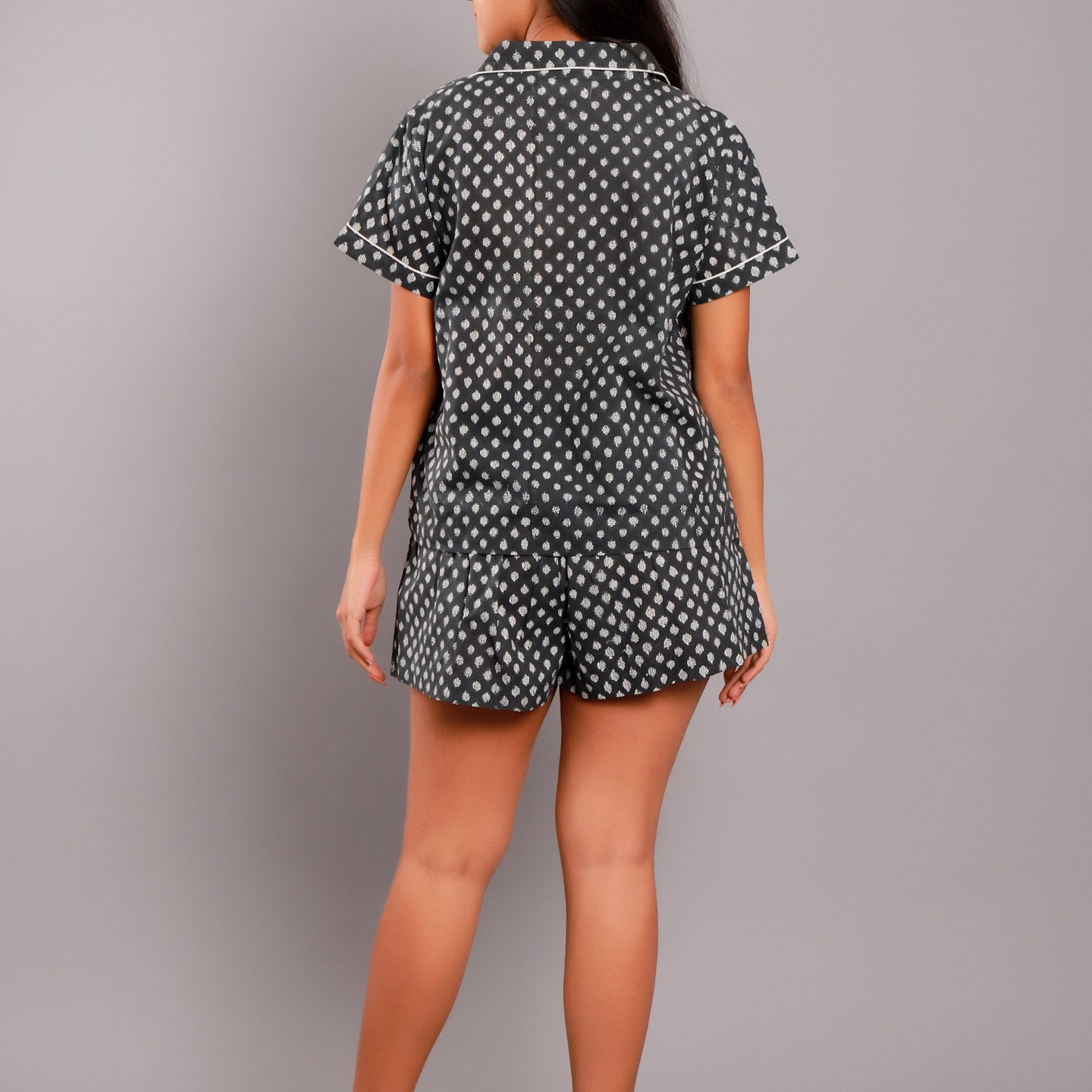 Nora Night Suit Shorts Set- Black