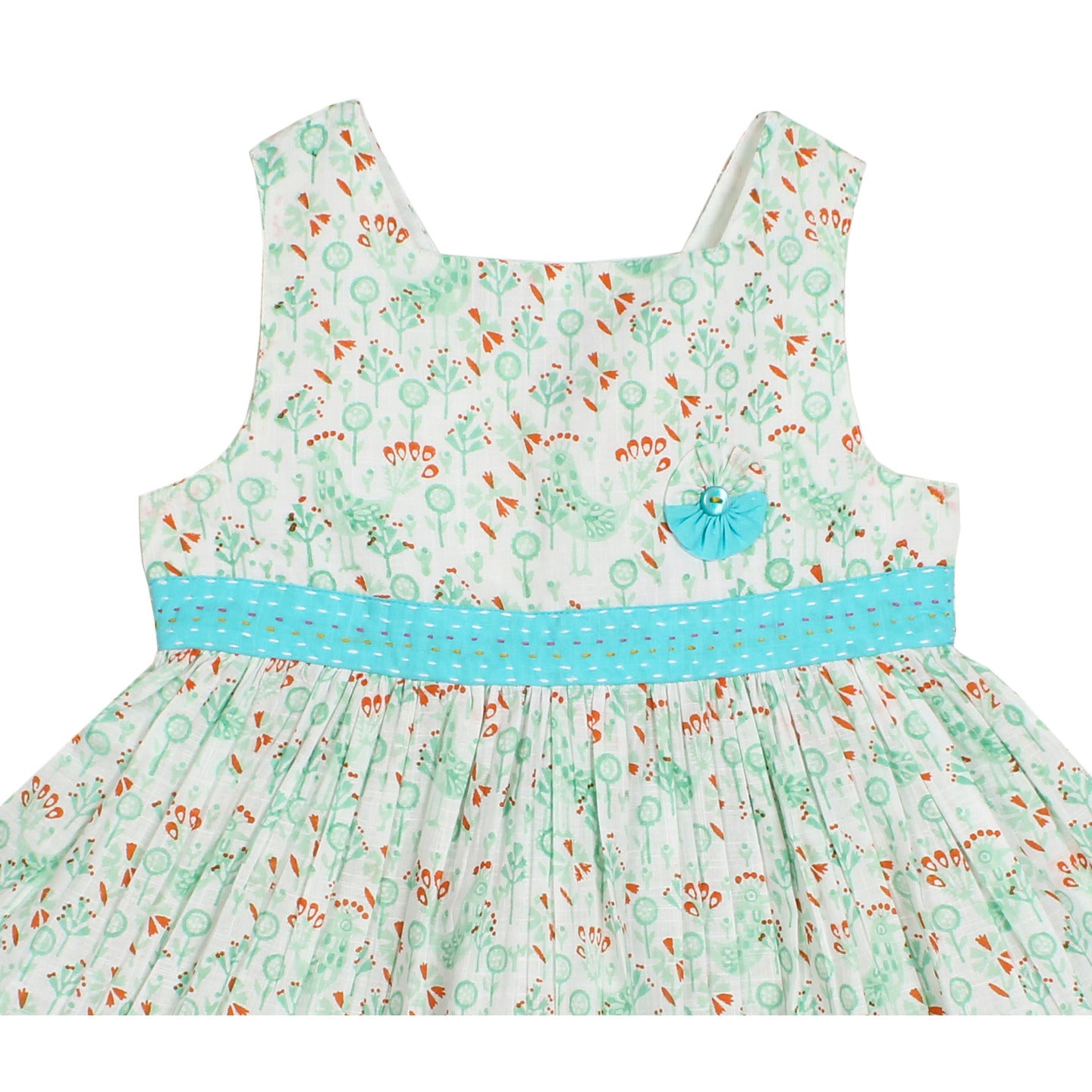 Block Printed Dress Garden Peacock Green