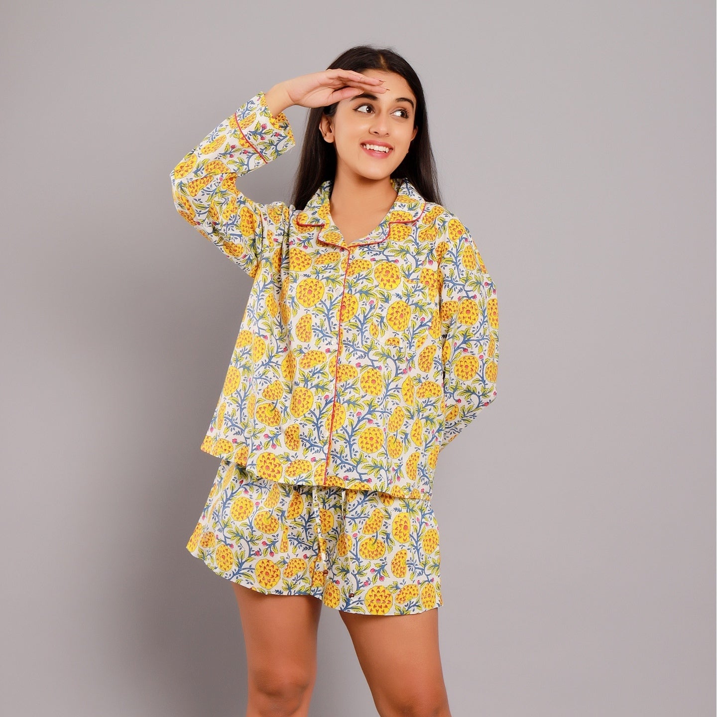 Marigold Night Suit Shorts Set Yellow