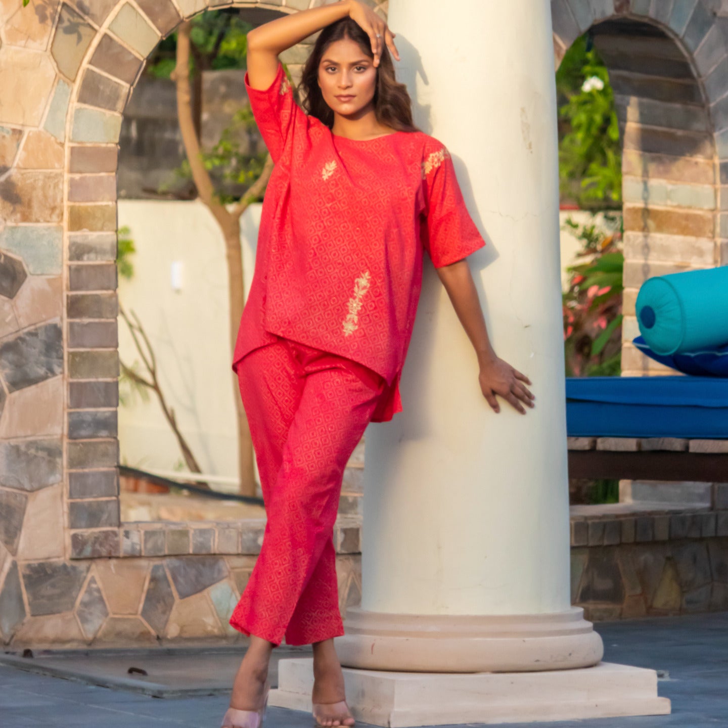 Women Ethnic Block printed Embroidered Co-ord Set