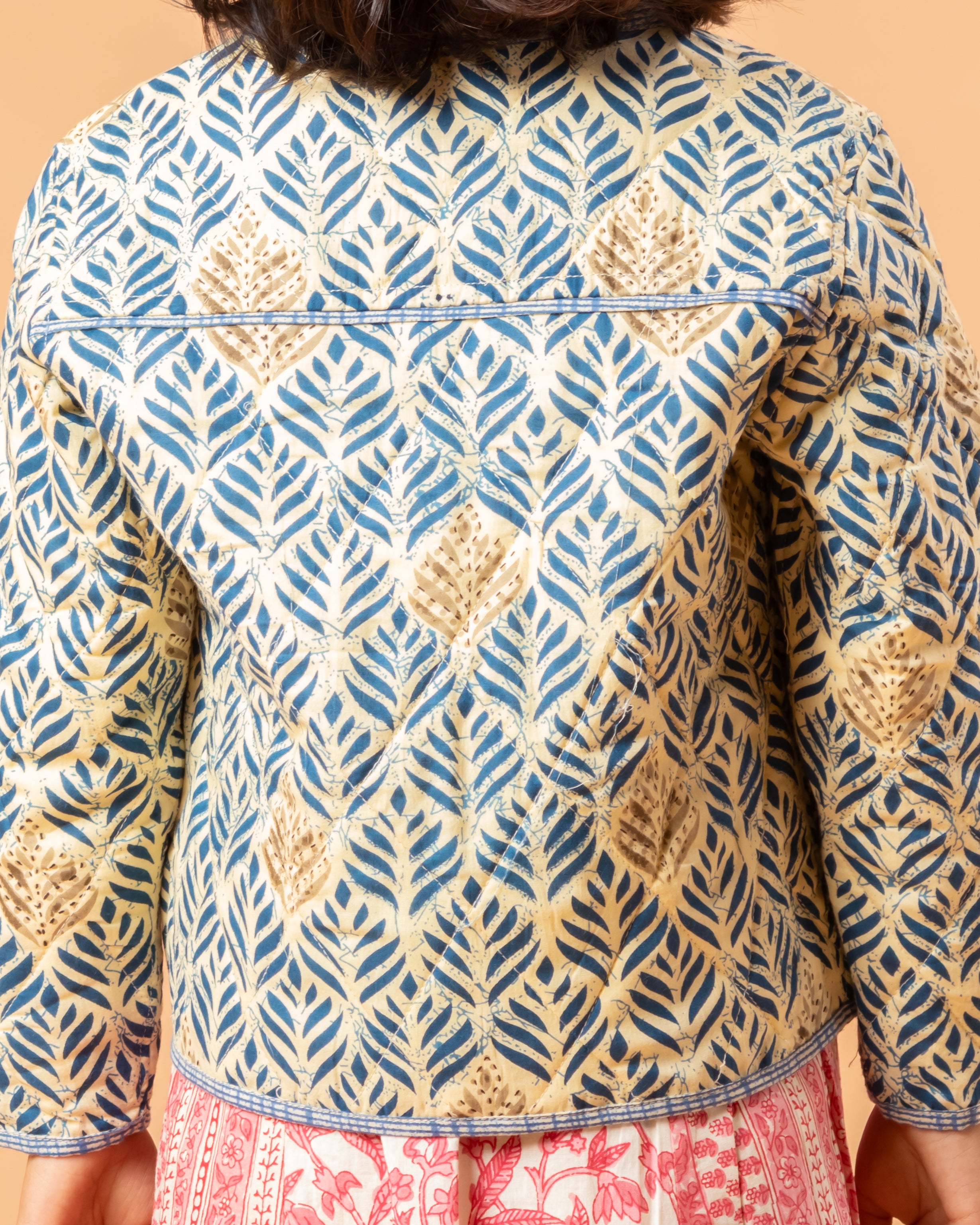 Quilted Reversible Jacket Blue Leaf