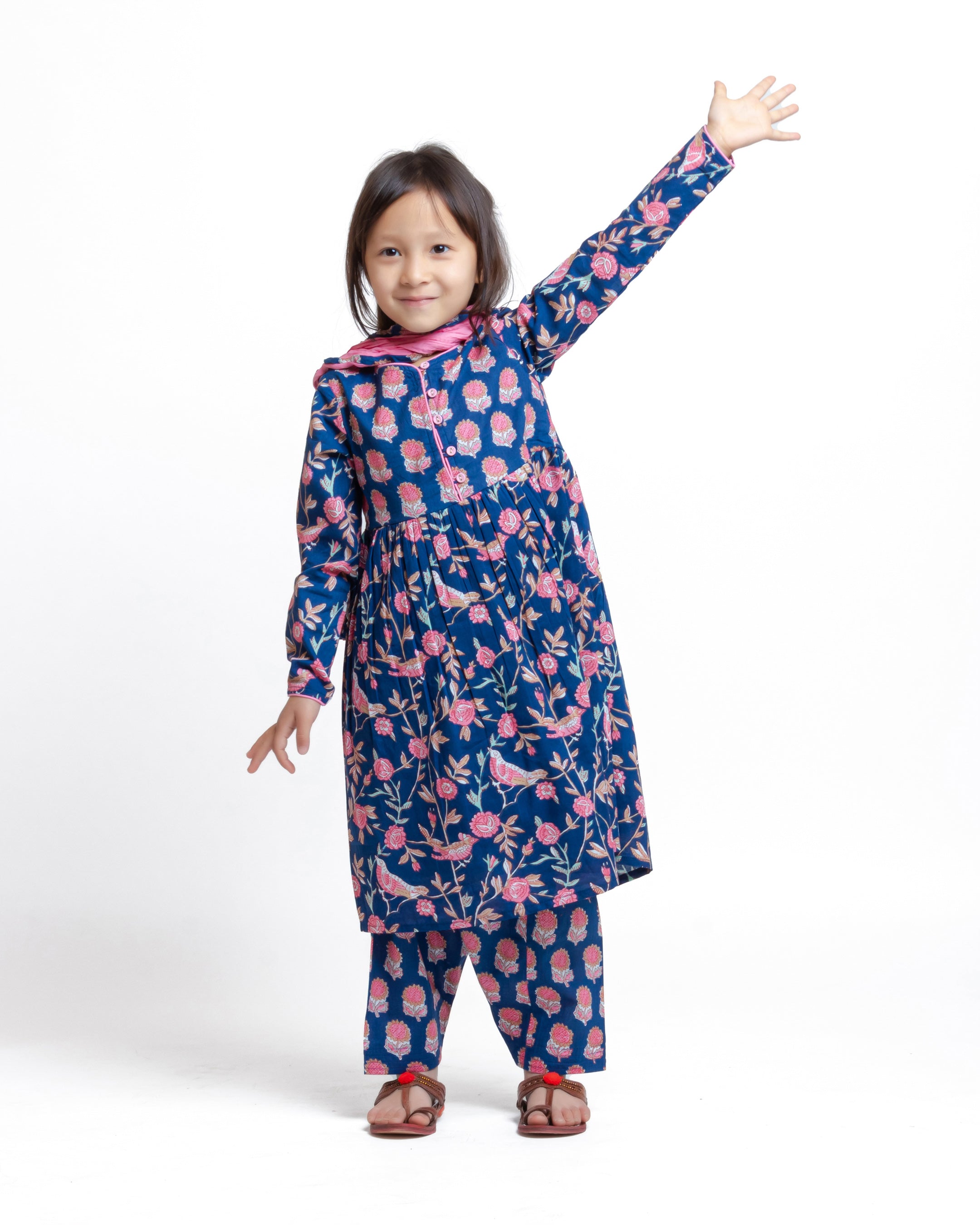 Papiha Kurta Set Sunflower Bird Blue