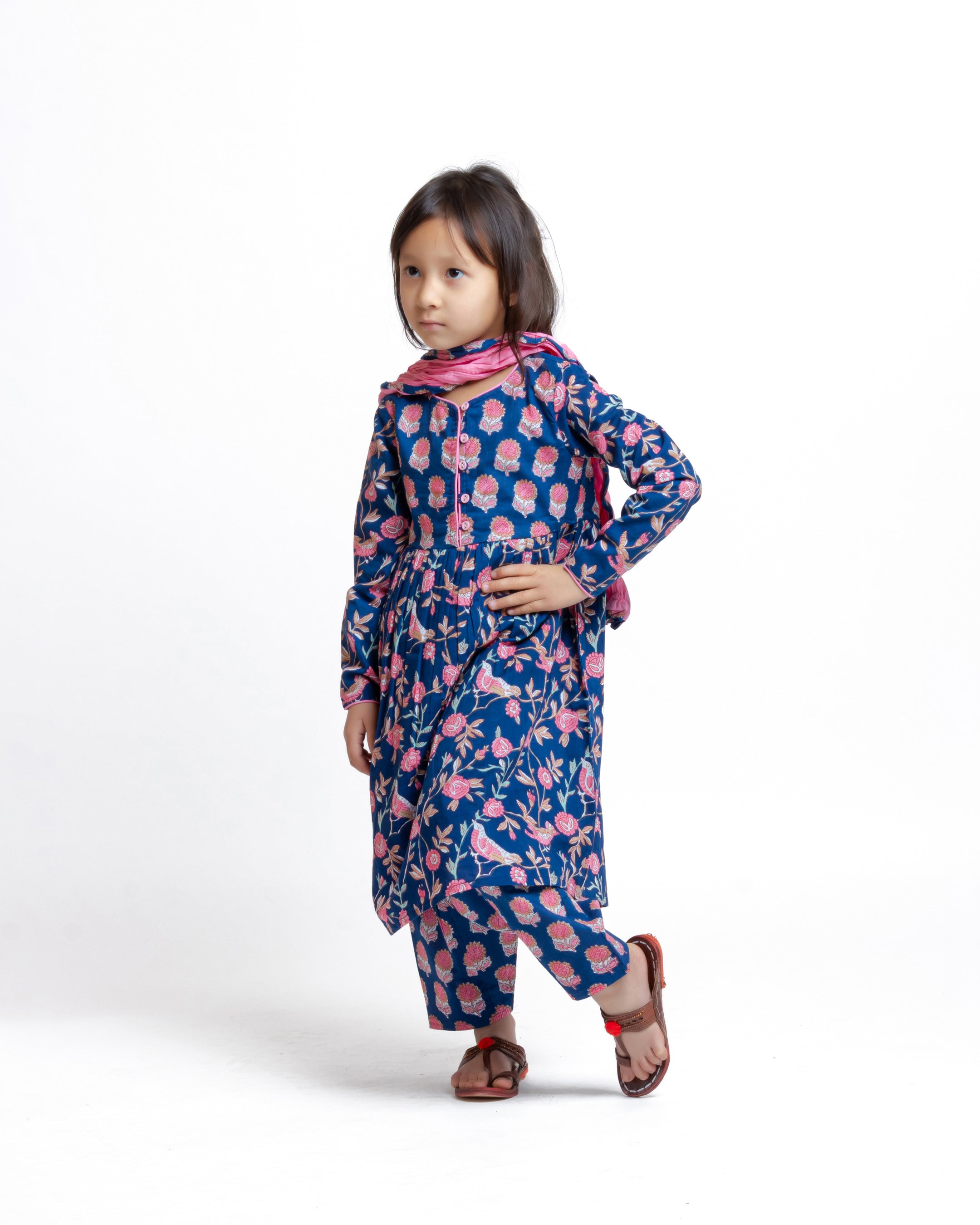 Papiha Kurta Set Sunflower Bird Blue