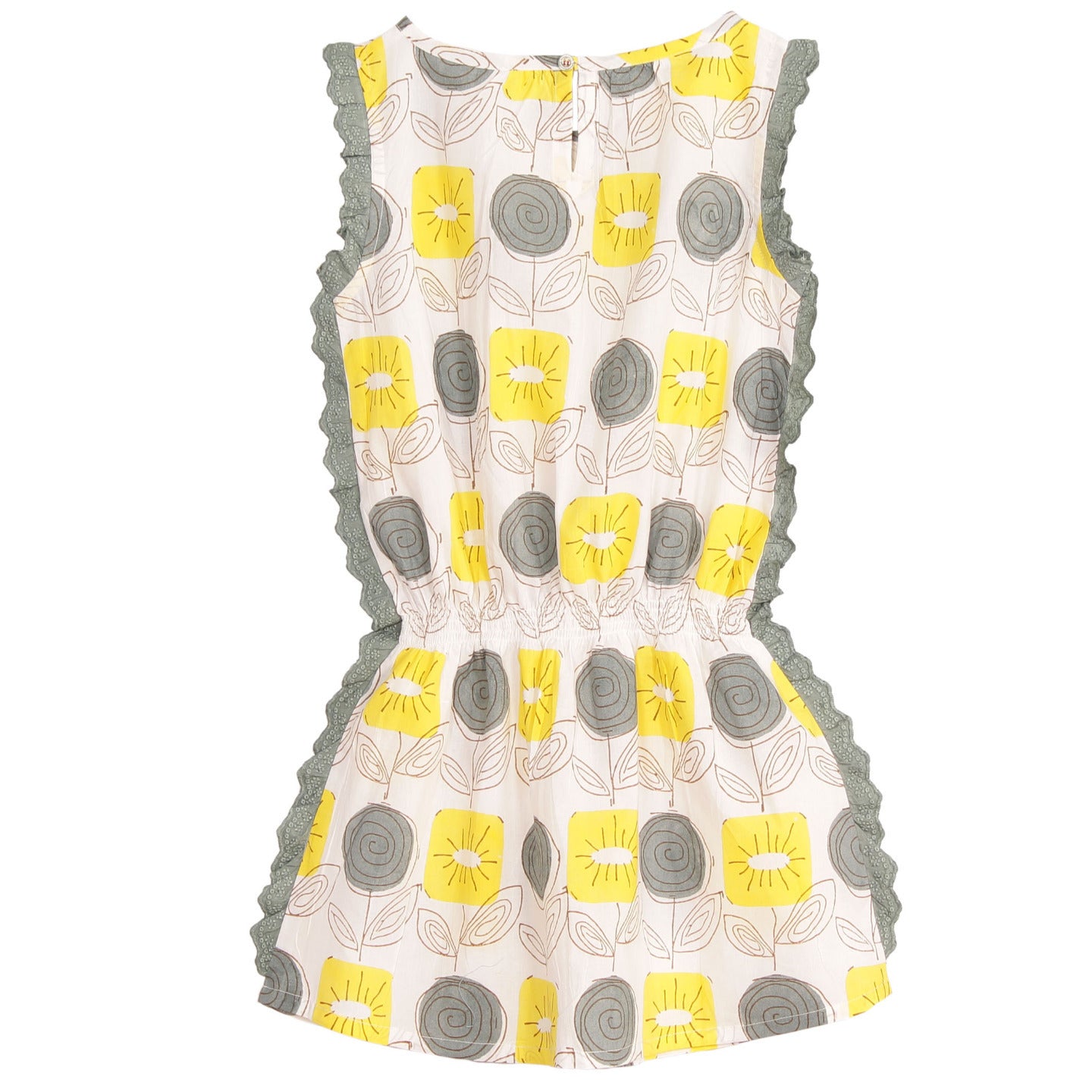 Block Printed low waist Dress Meeta Yellow