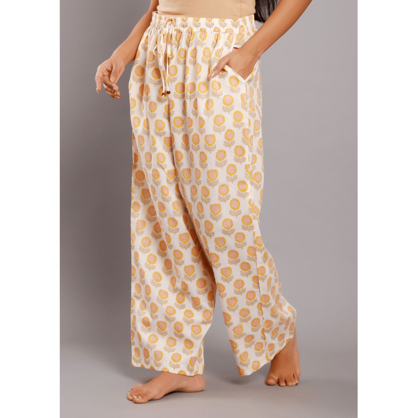 Block printed Women Pyjamas Sunflower Yellow