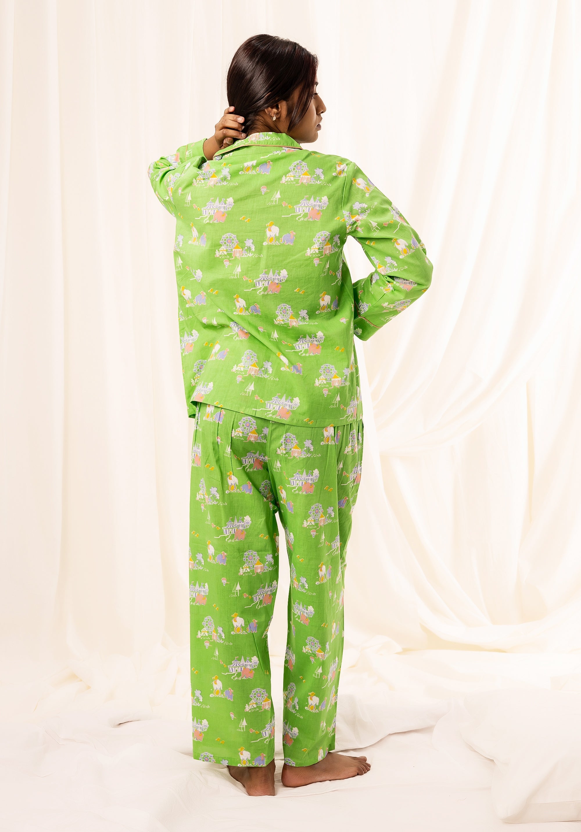 Premium cotton Women Nightsuit Lime Green Circus