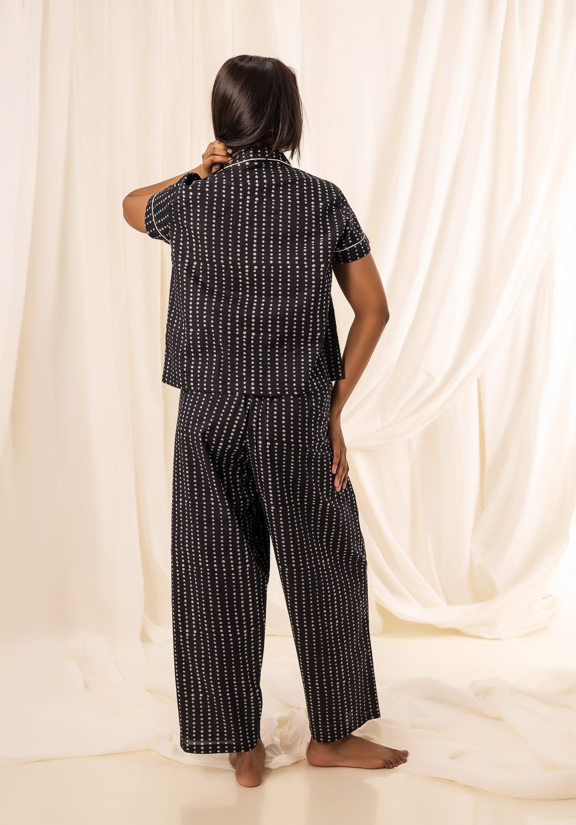 Women PJ Night suit Polka Black