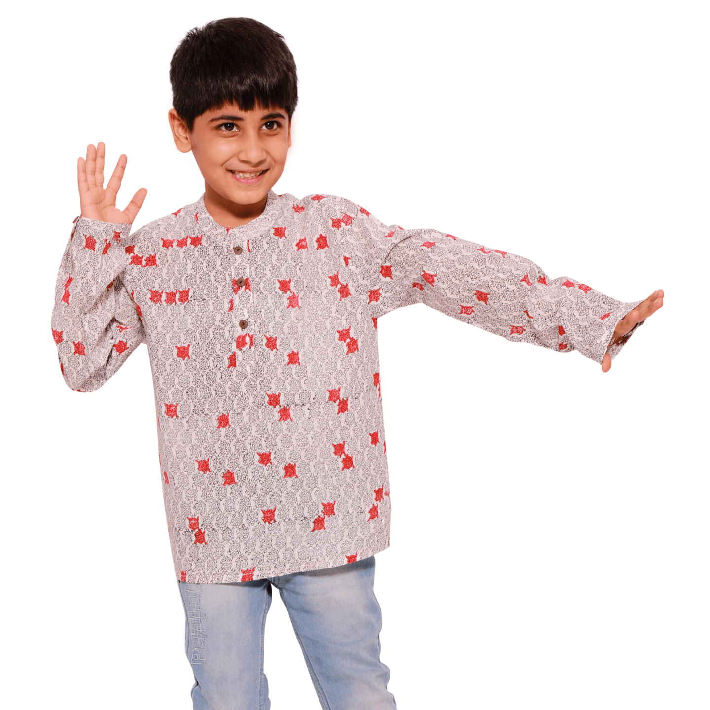 Block Printed Boy's Kurta Shirt Tortoise Red