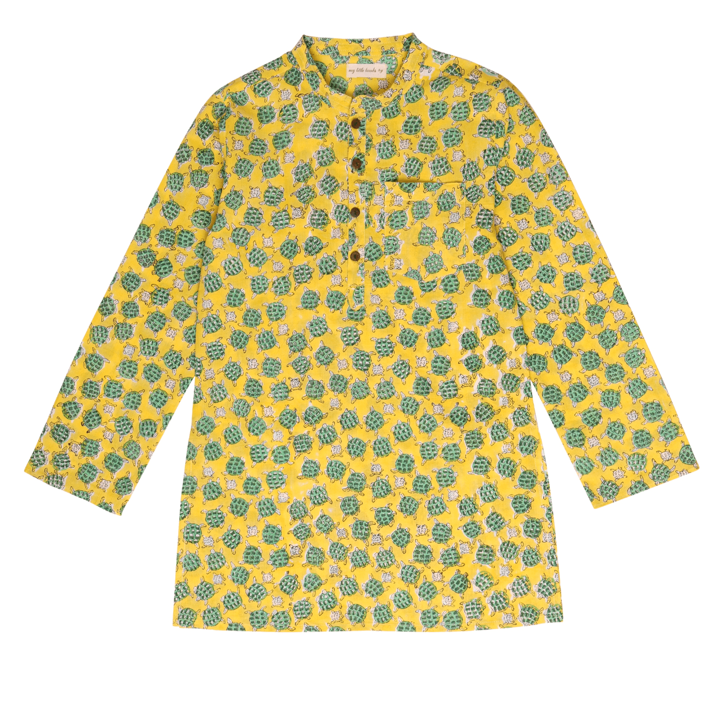 Block Printed Boy's Kurta Sea Turtle Yellow