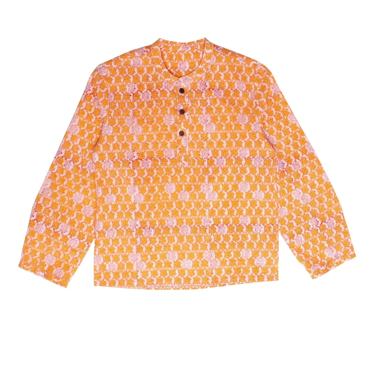 Block Printed Boy's Kurta Shirt Tortoise Yellow