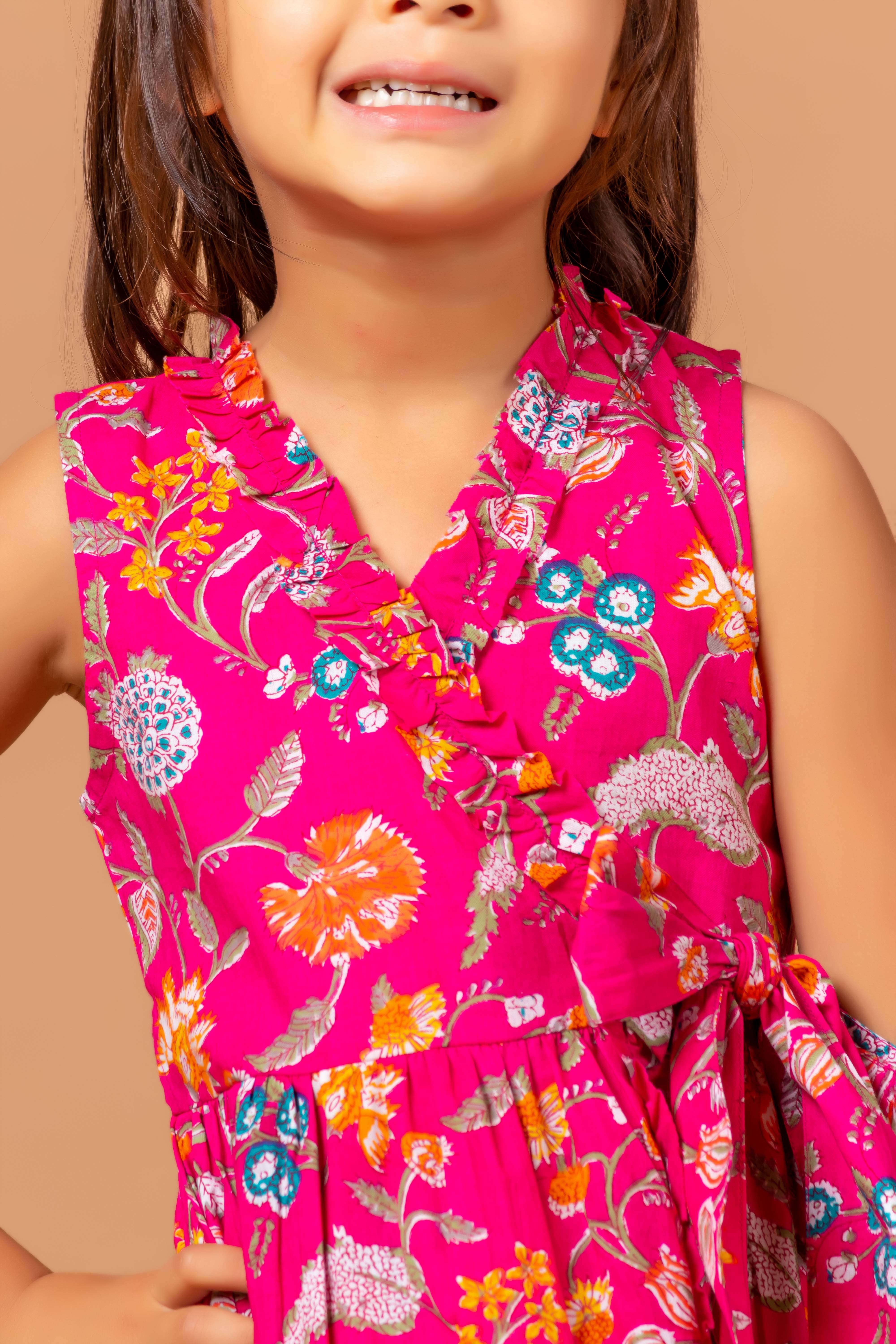 Printed Wrap- Dress Garima Fuchsia Pink Jaal