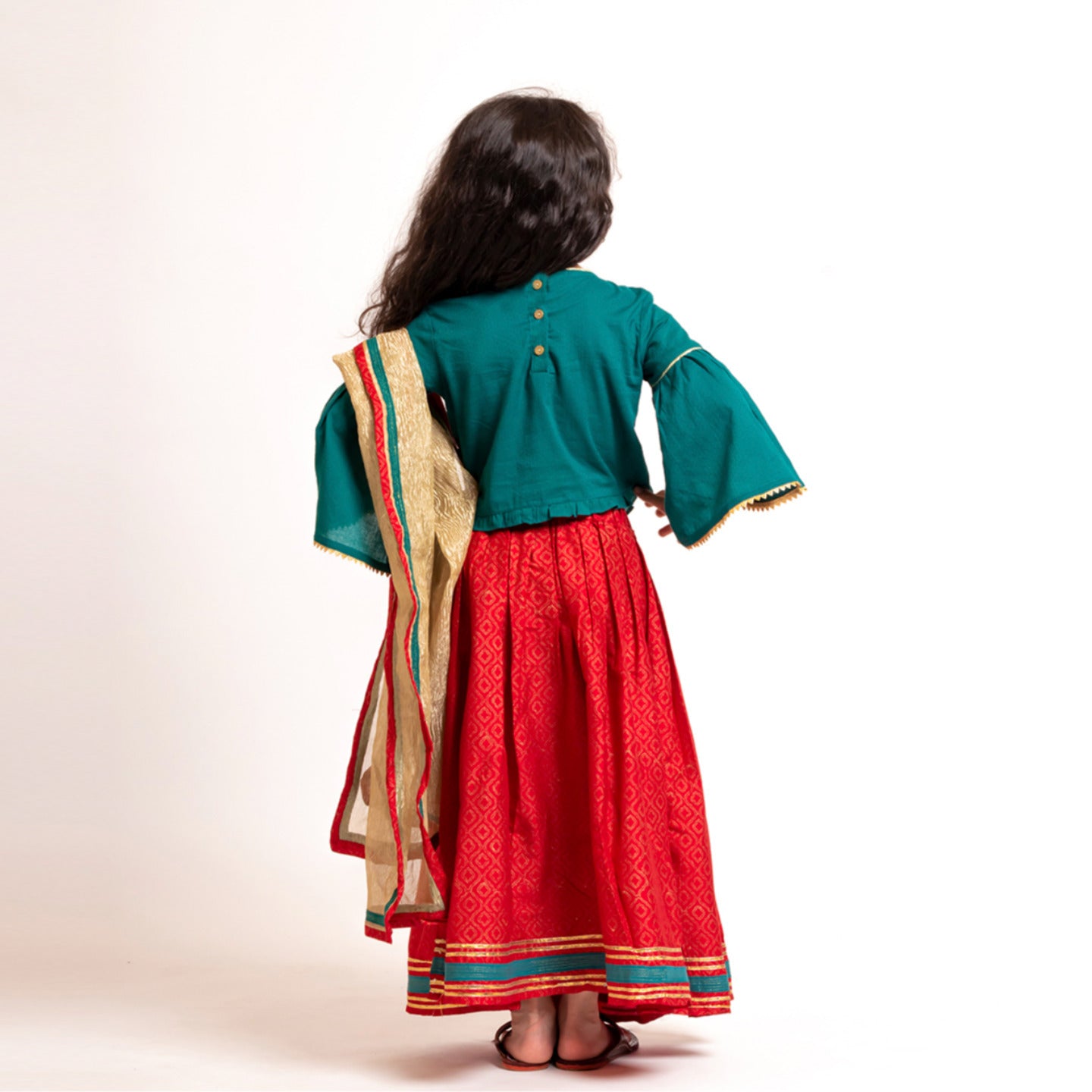 Girl's Embroidered Lehenga Choli Green- Red