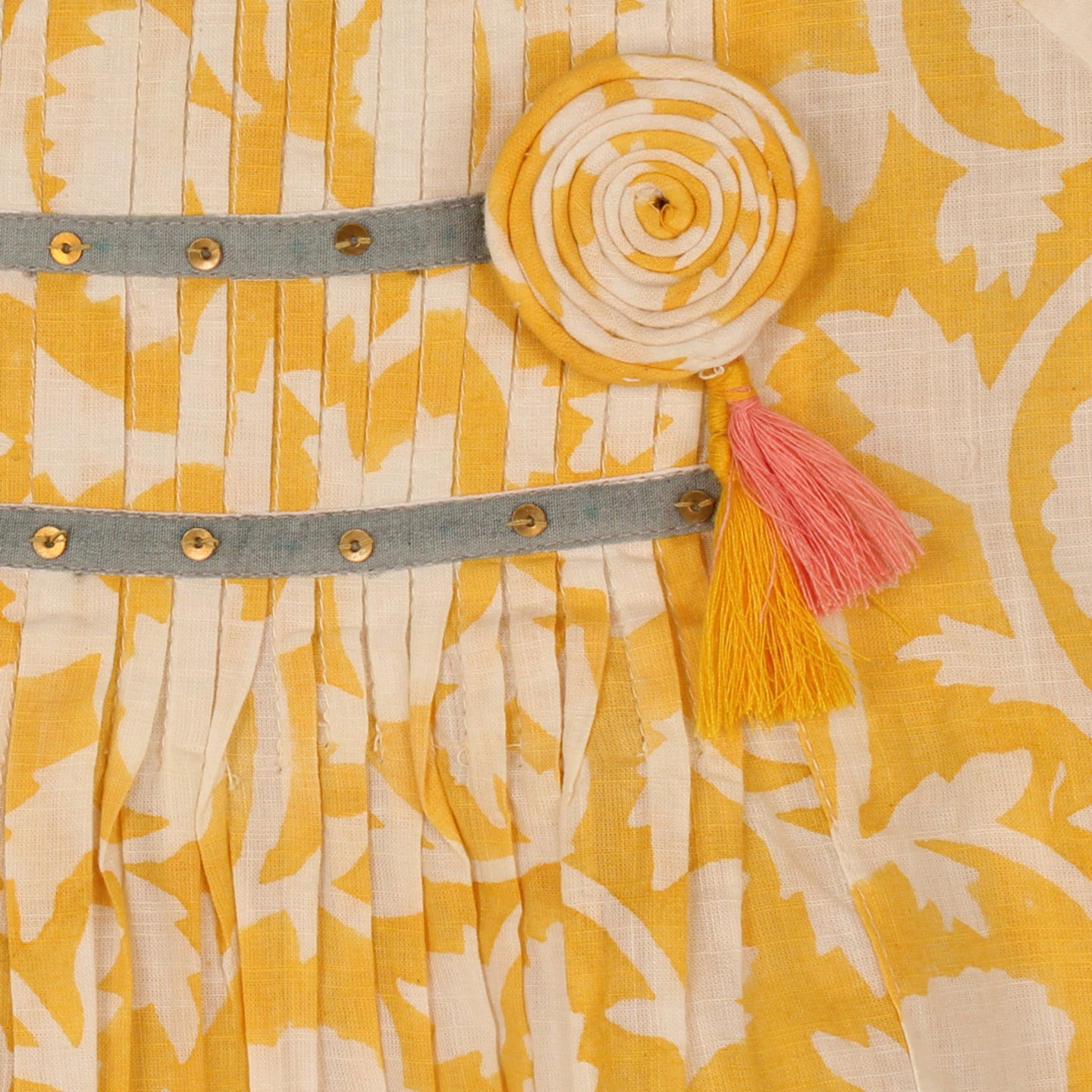 Block Printed Pleated Top Sonia Yellow