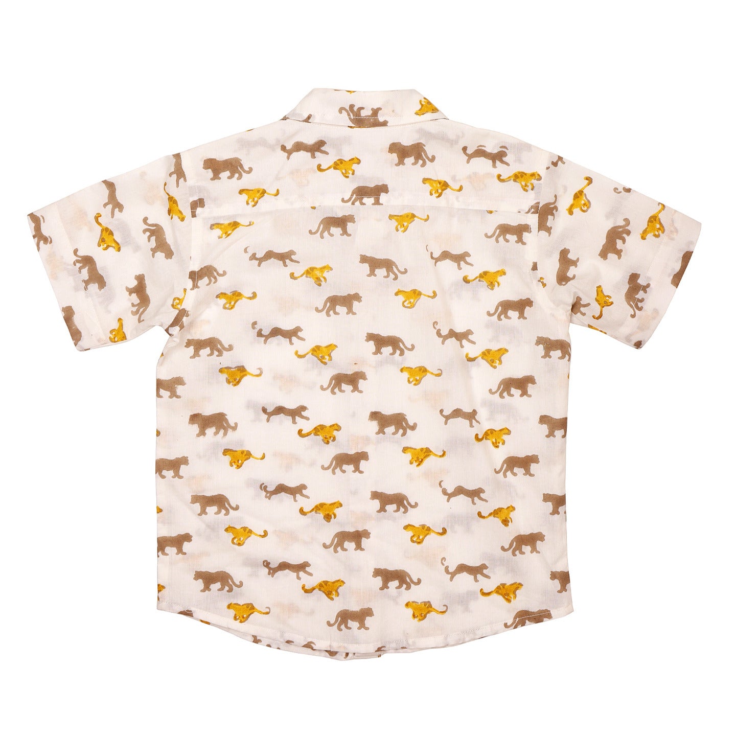 Block Printed Boy's Shirt Leopard Beige