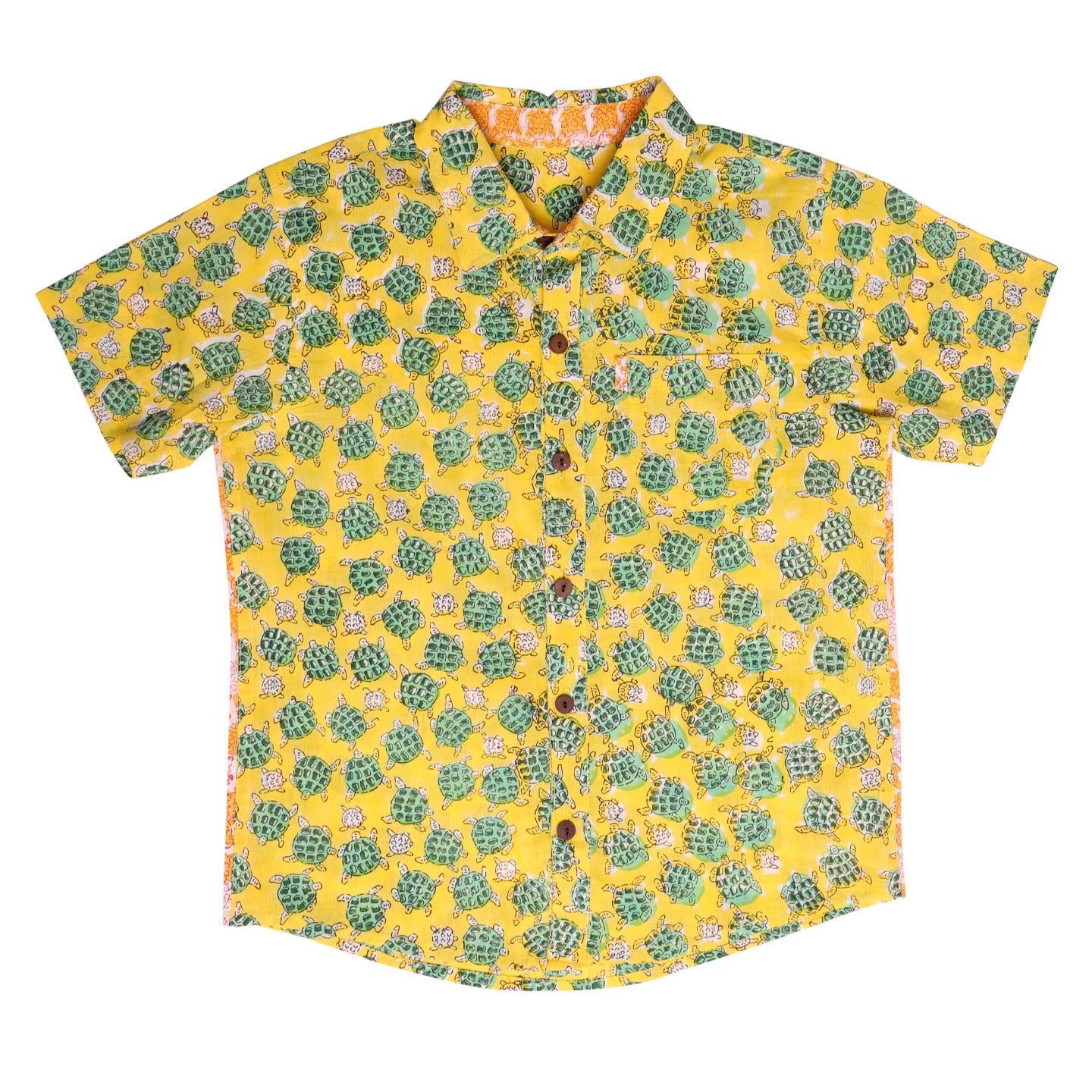 Block Printed Boy's Shirt Sea Turtle Print Yellow