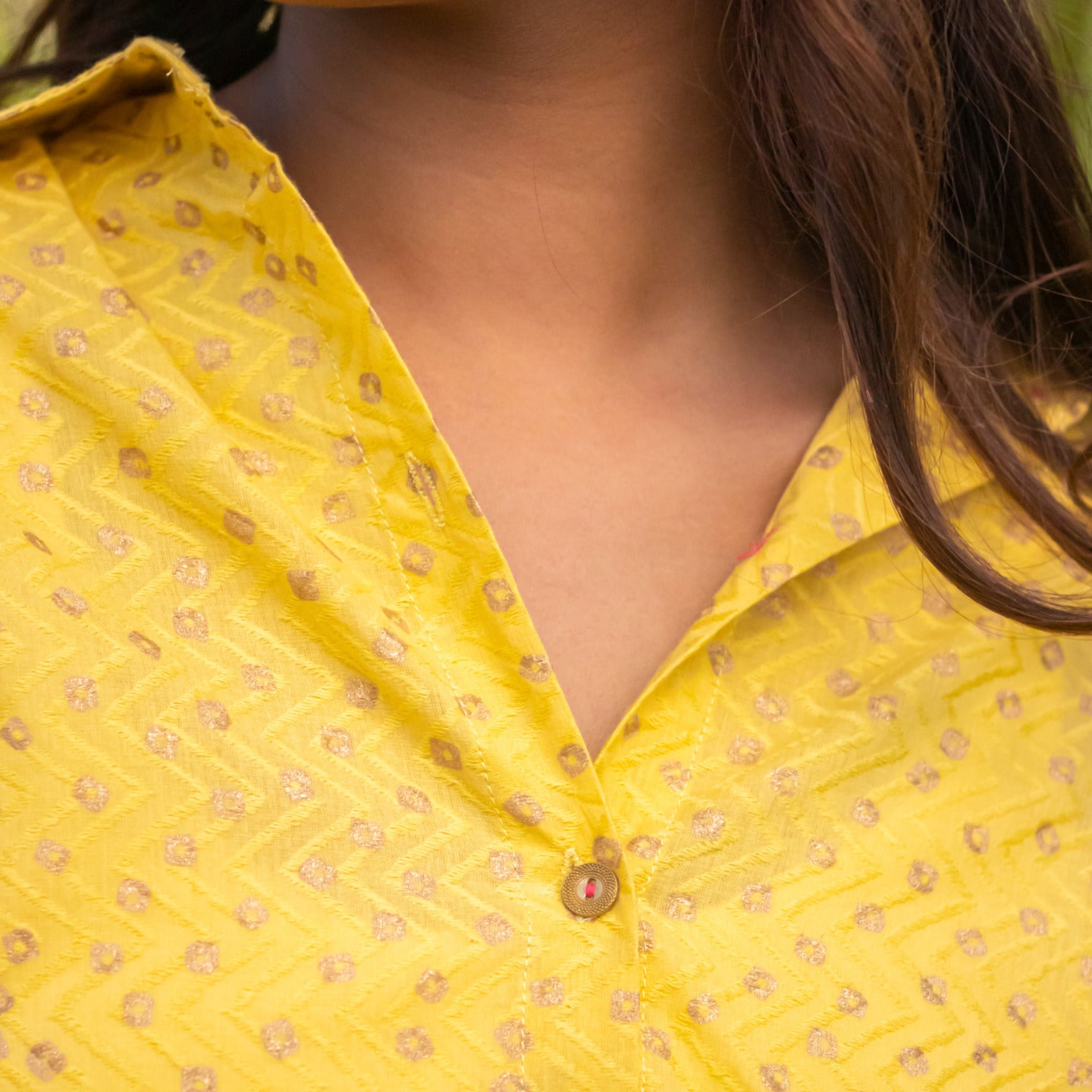 Women Block printed oversized Piyu shirt Yellow