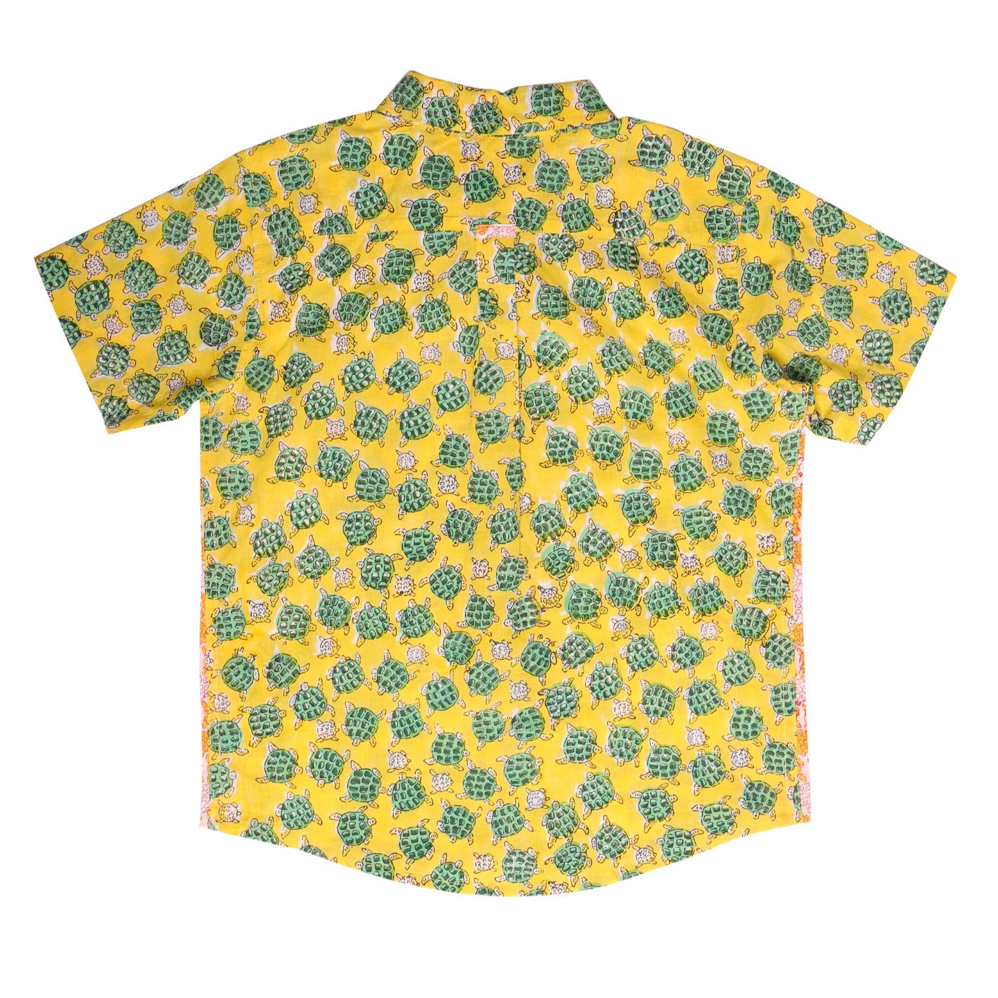 Block Printed Boy's Shirt Sea Turtle Print Yellow