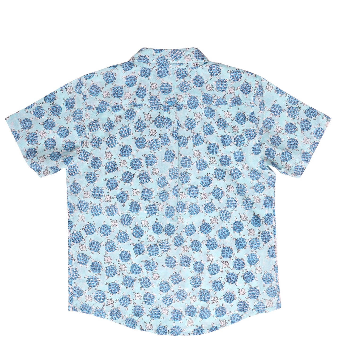 Block Printed Boy's Shirt Sea Turtle Print Blue