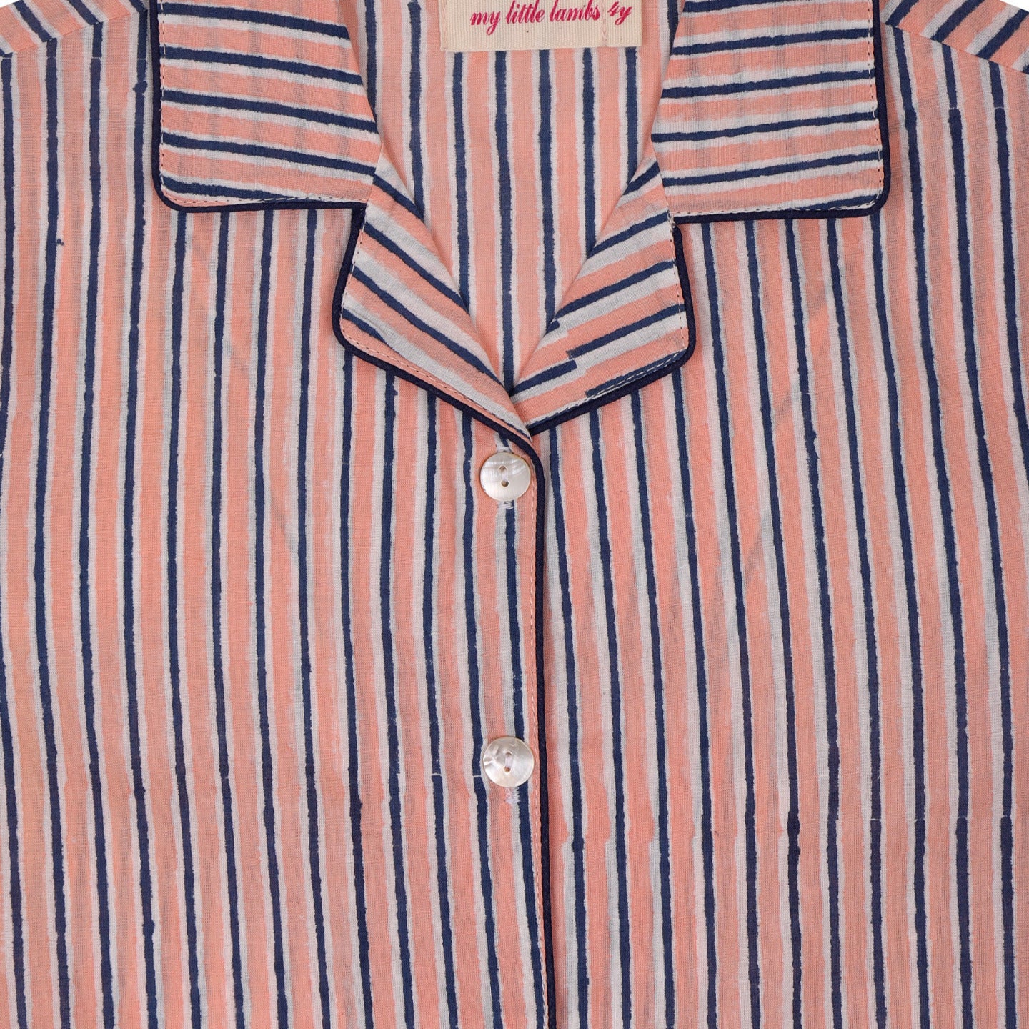 Block Printed Unisex Night Suit Set Stripes Pink