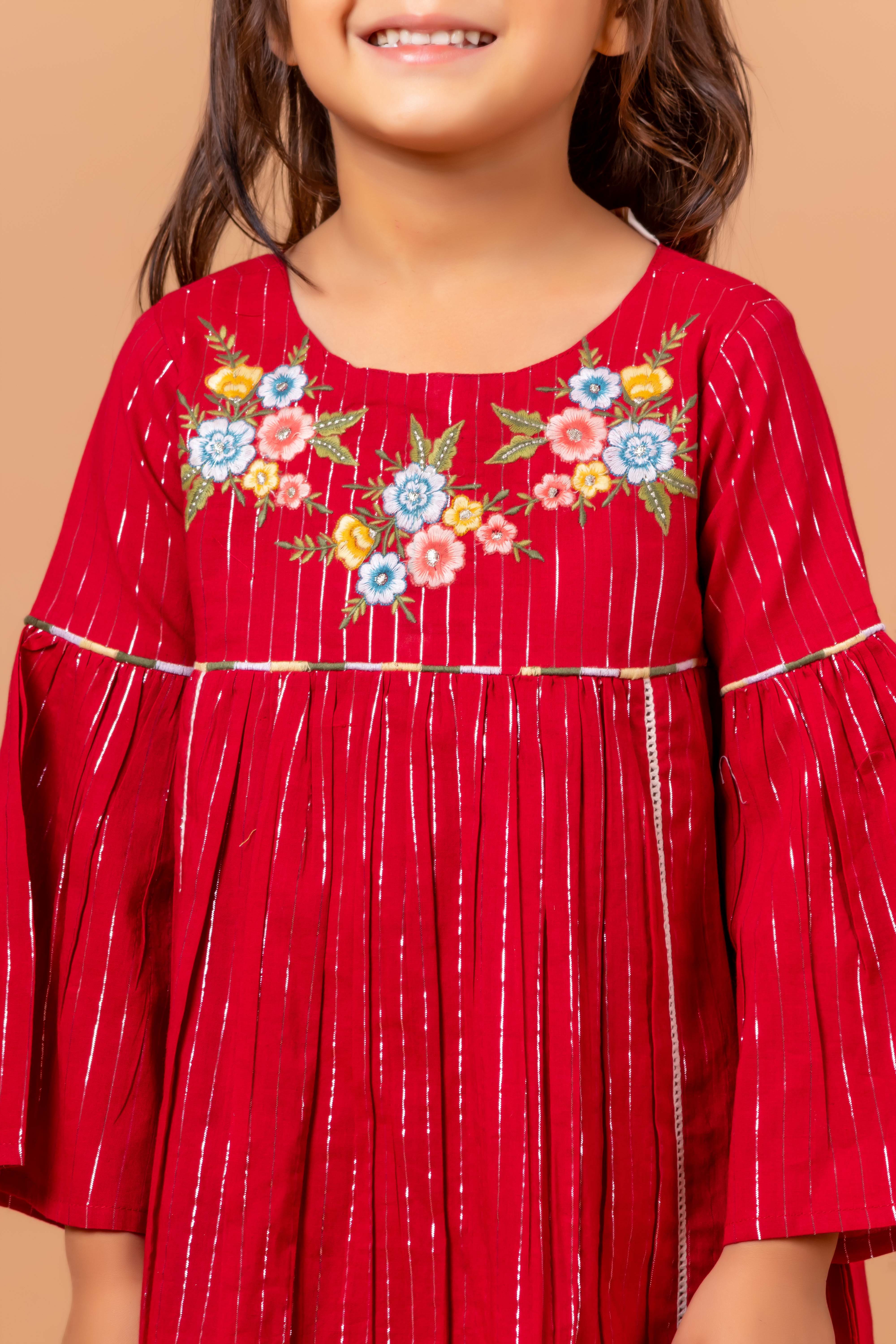 Girls Embroidered Dress Rihanna Lurex Red