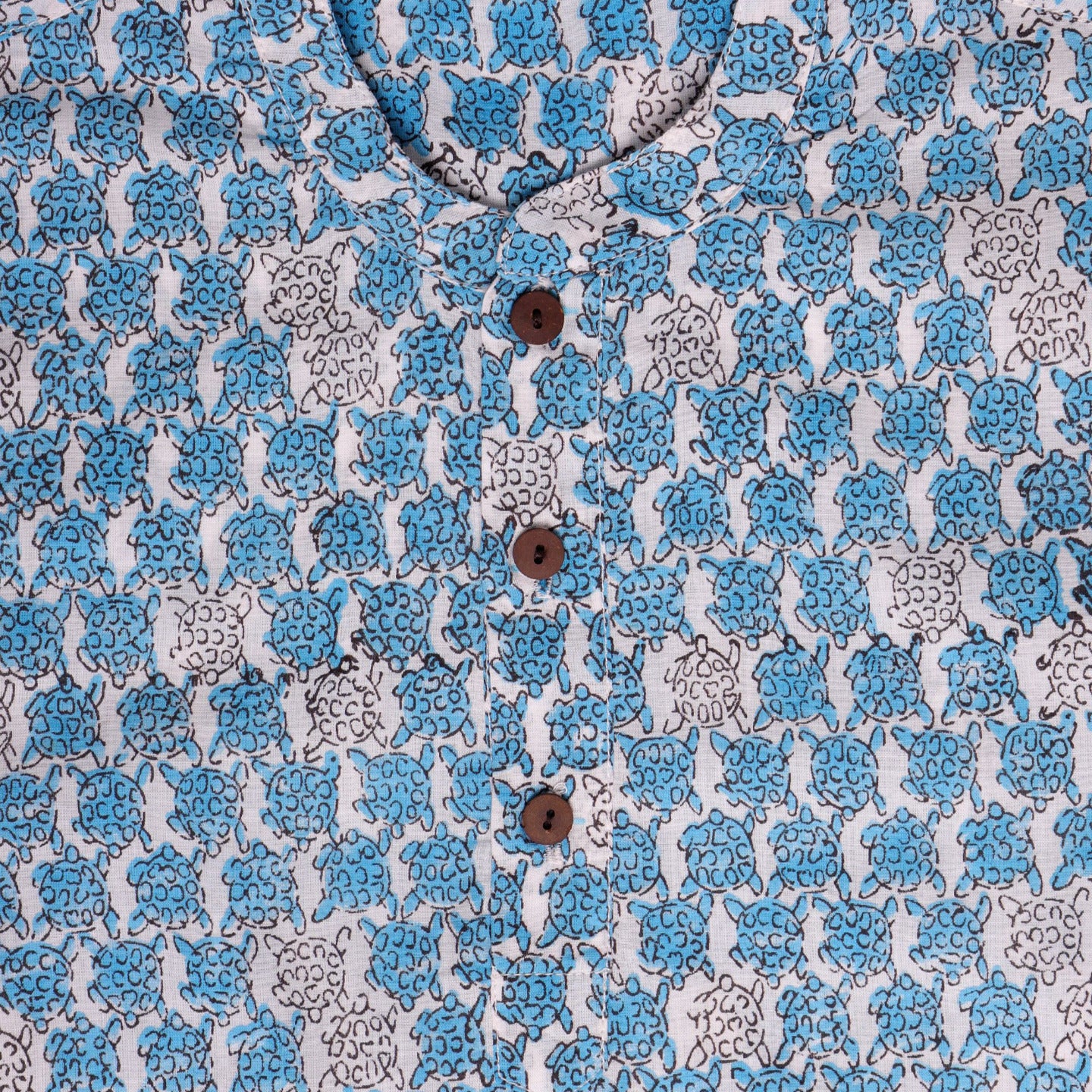 Block Printed Boy's Kurta Shirt Tortoise Blue