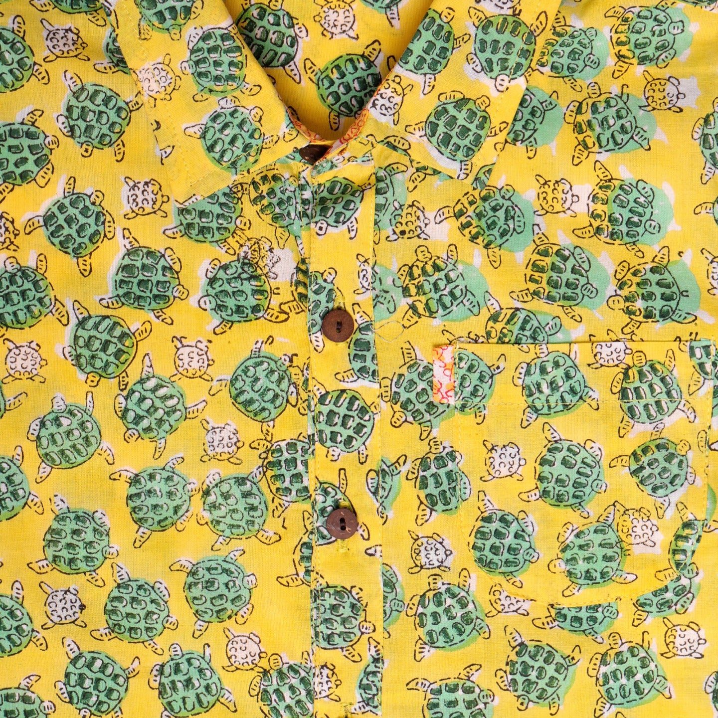 Block Printed Boy's Shirt Sea Turtle Print Yellow