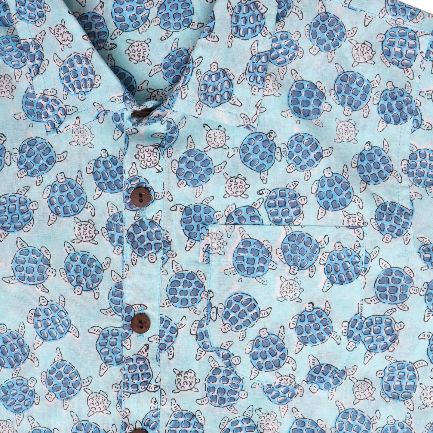 Block Printed Boy's Shirt Sea Turtle Print Blue