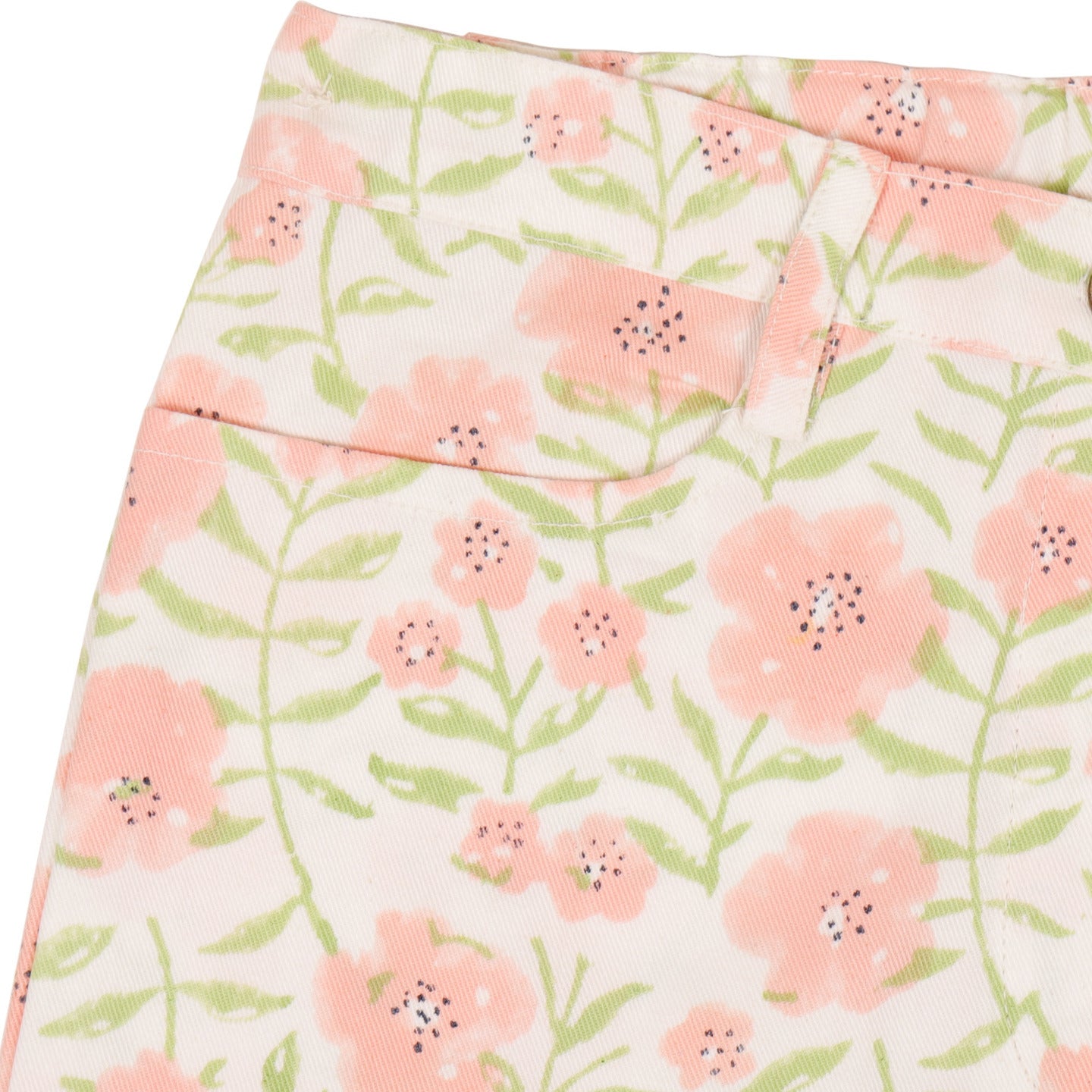 Block printed twill shorts Floral Pink