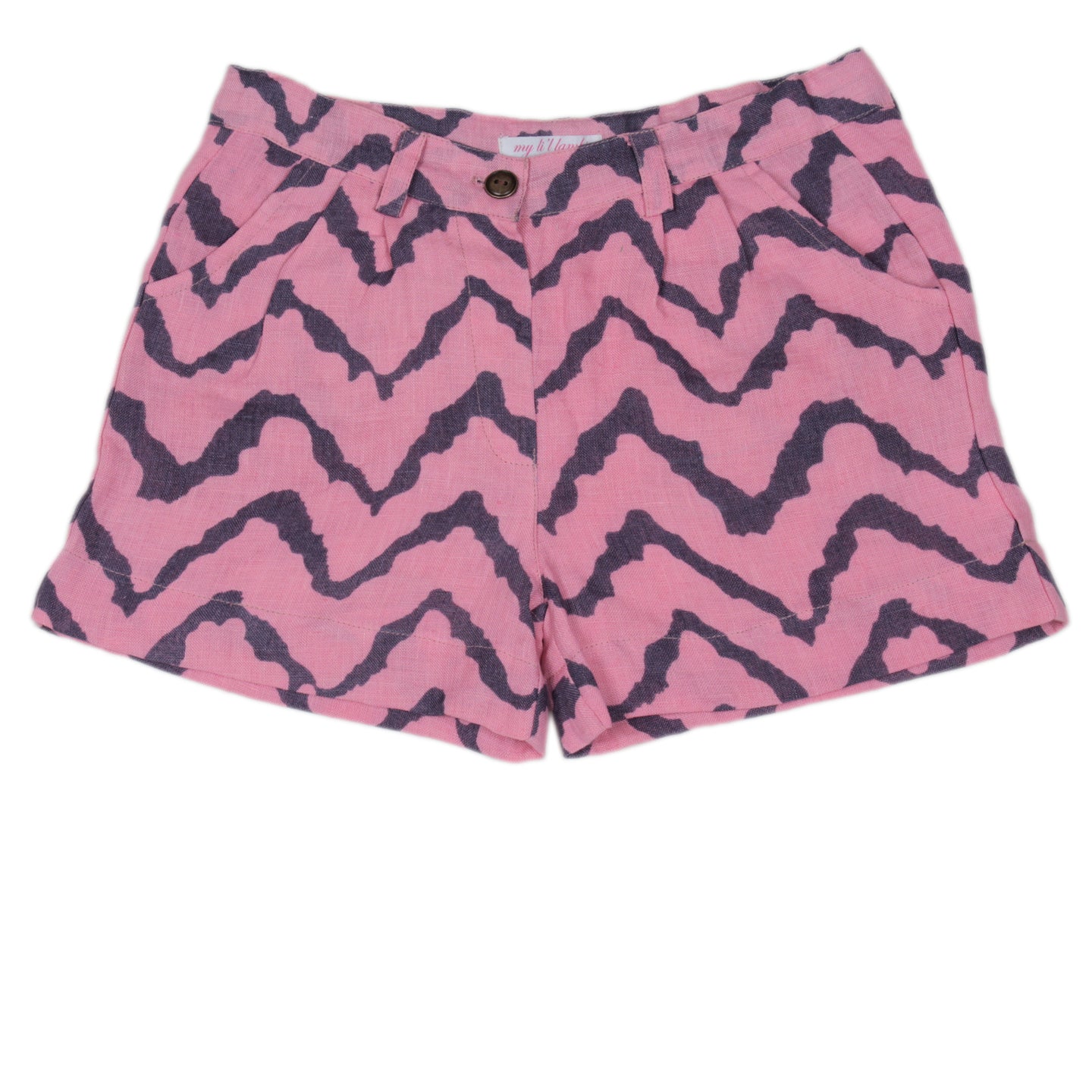 Linen Girls Printed Shorts Zig Zag Pink