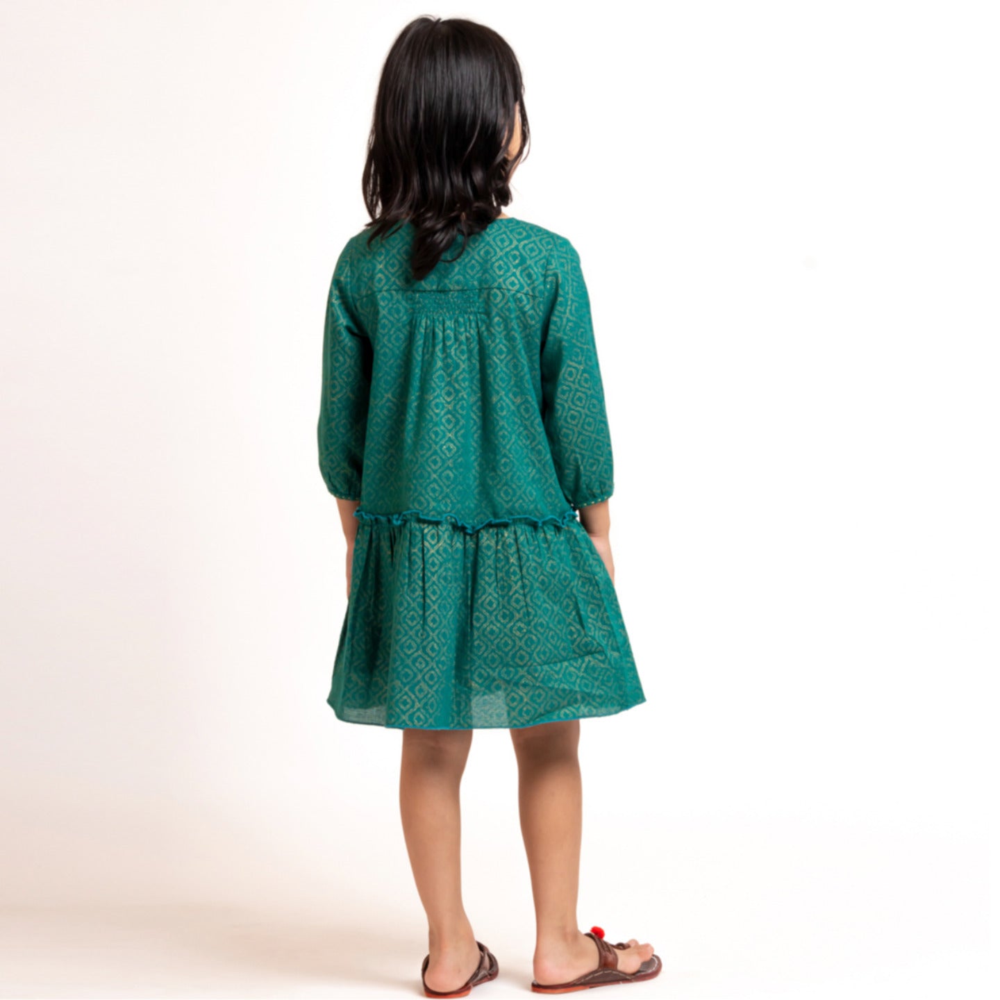 Girl's Block printed Dress Green