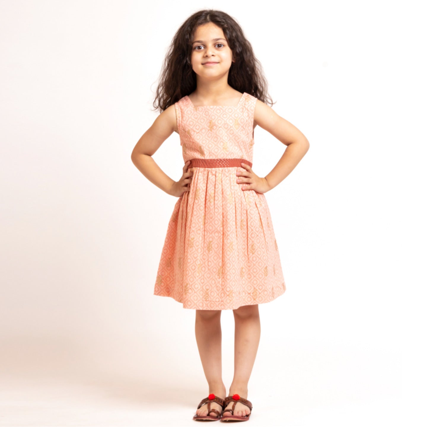 Girl's Block printed Fit and Flare Dress Pink
