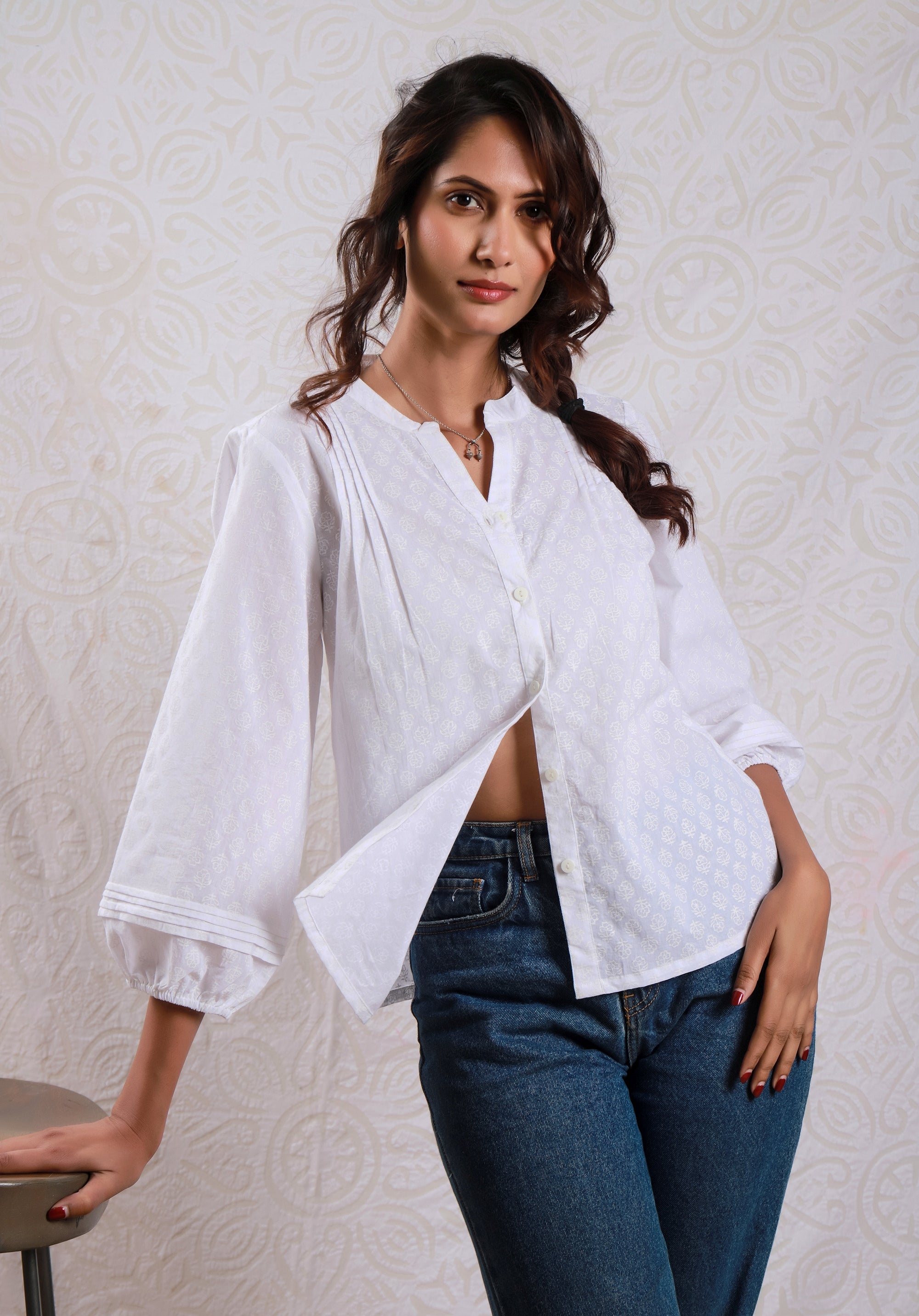 Women Printed White Top