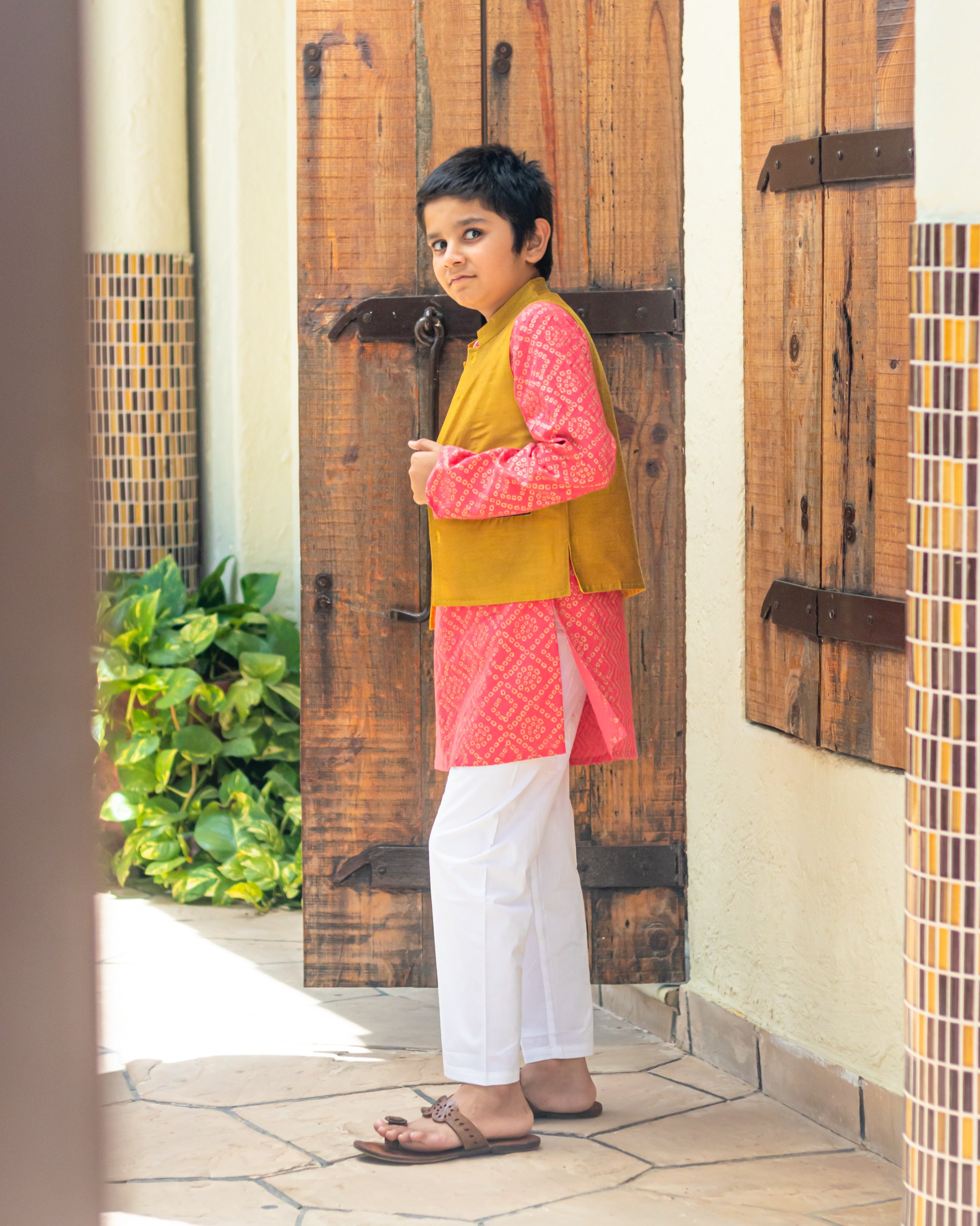 Boy's kurta jacket set Coral