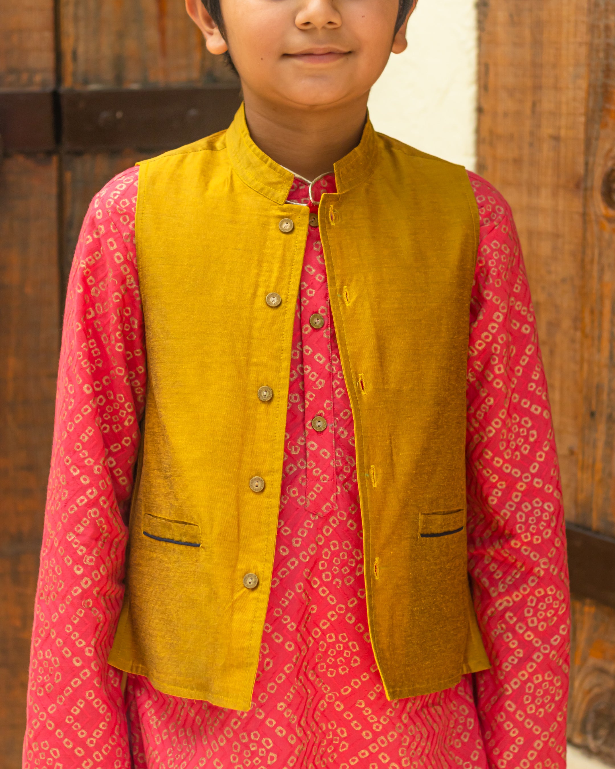 Boy's kurta jacket set Coral