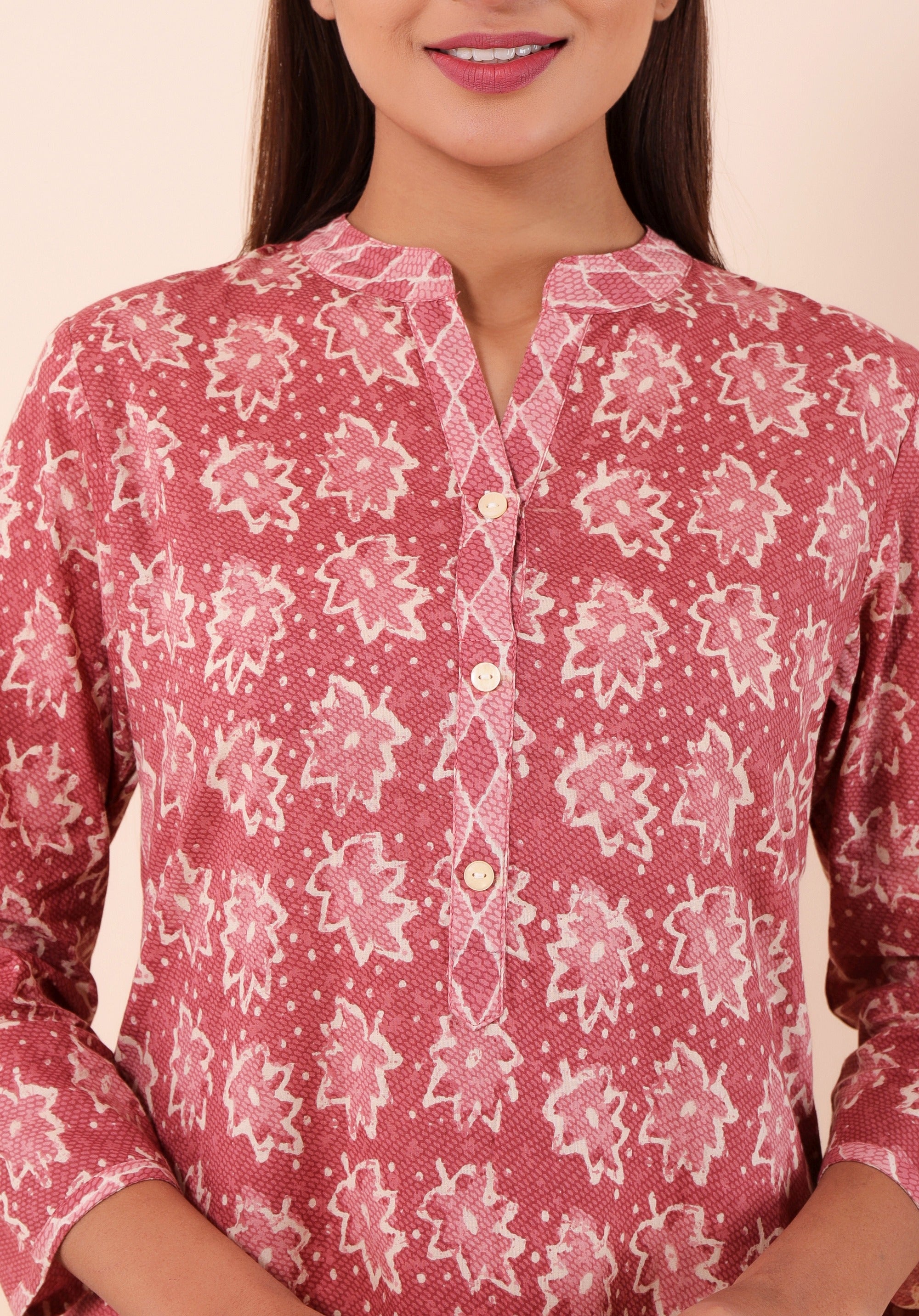 Women Kurta Set Floral Raspberry