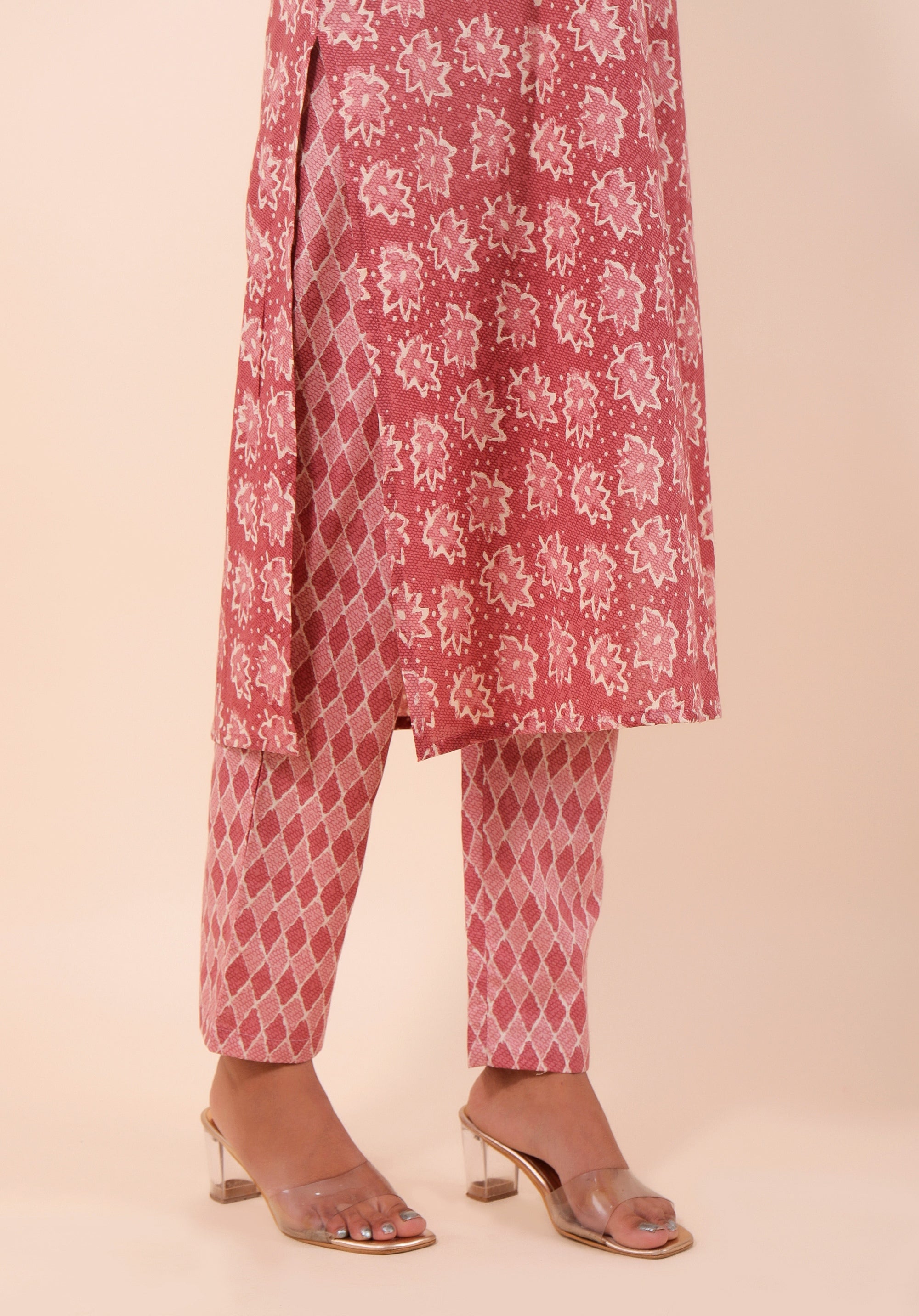 Women Kurta Set Floral Raspberry