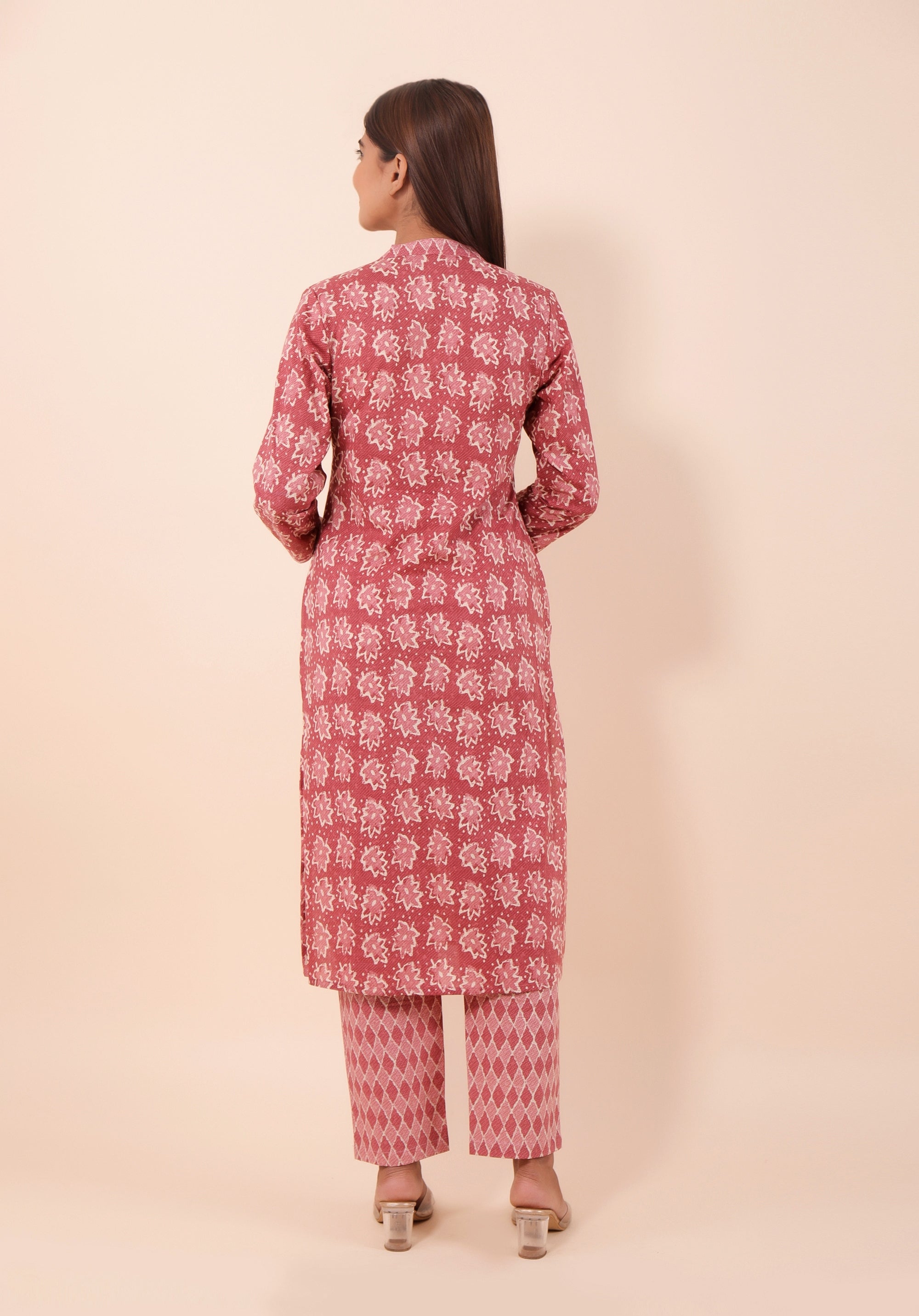 Women Kurta Set Floral Raspberry