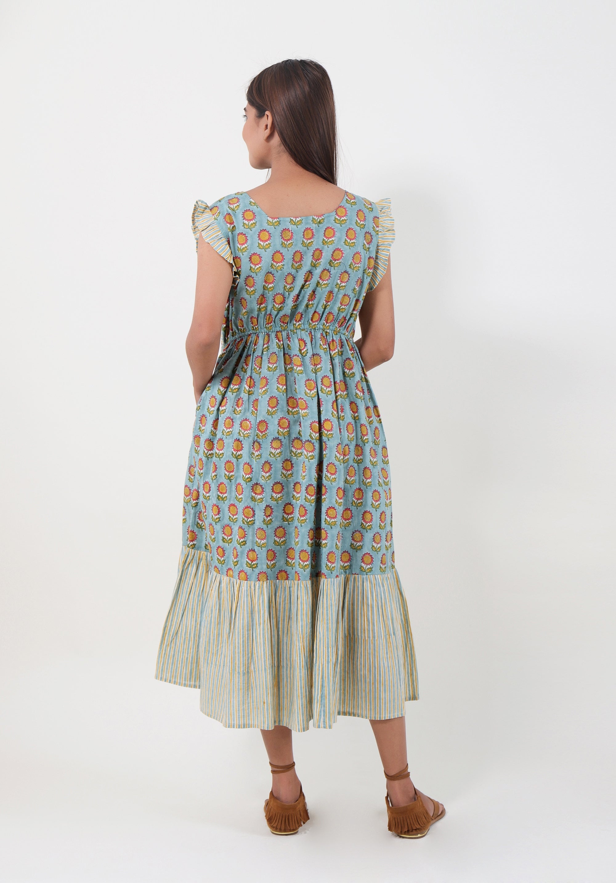 Women Printed dress Divya Sunflower Blue.